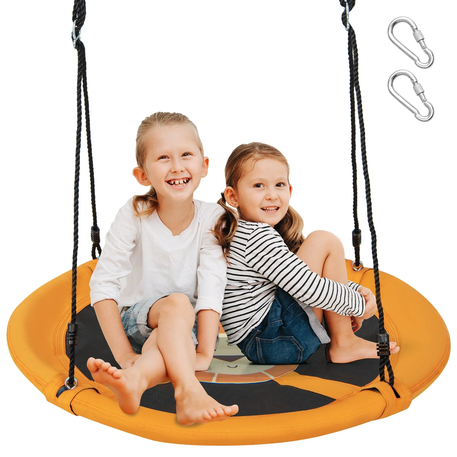 40 Inches Saucer Tree Swing Round with Adjustable Ropes and Carabiners-Yellow - Image 3