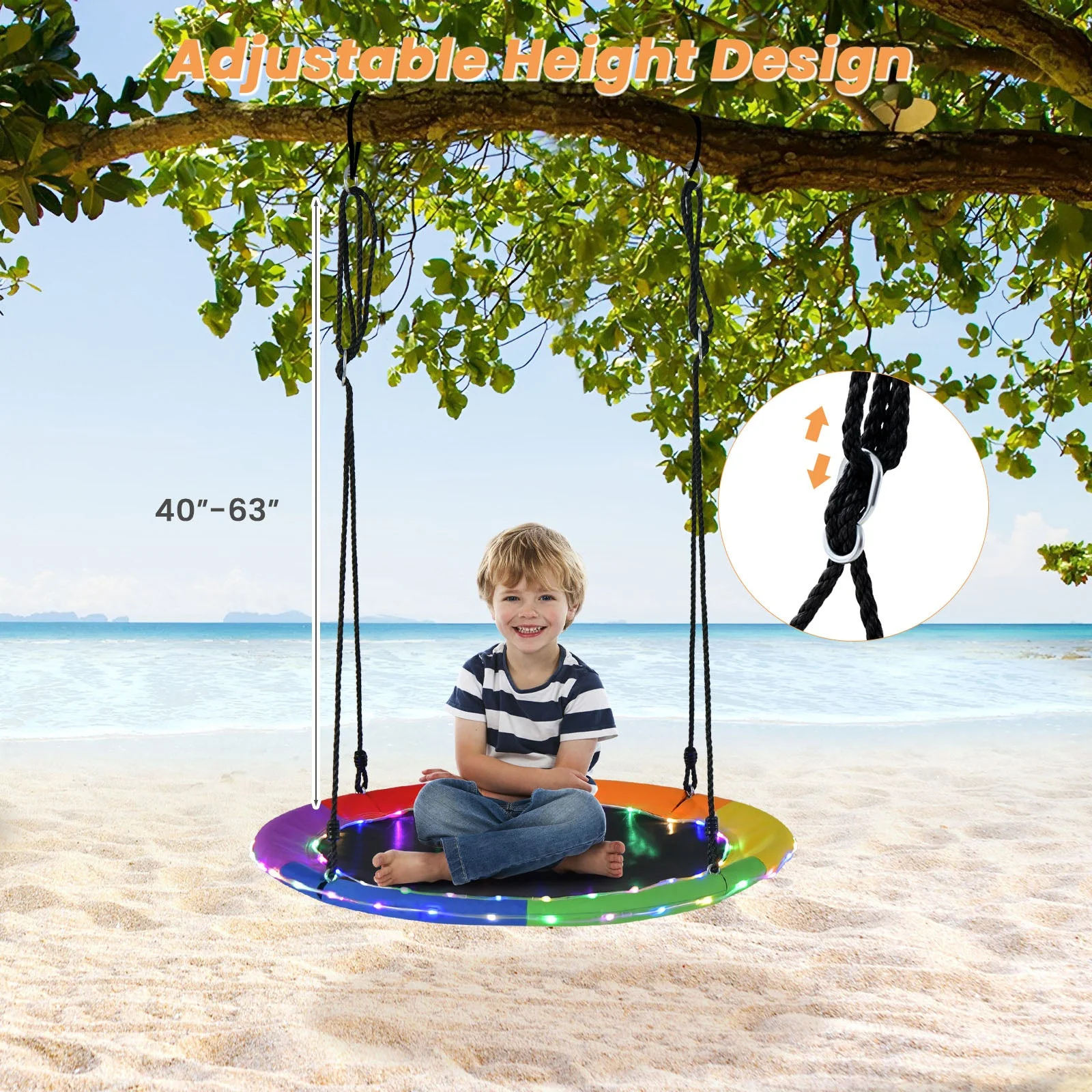 40 Inches Saucer Tree Swing Round with Lights for Kids and Adults-Multicolor - Image 5