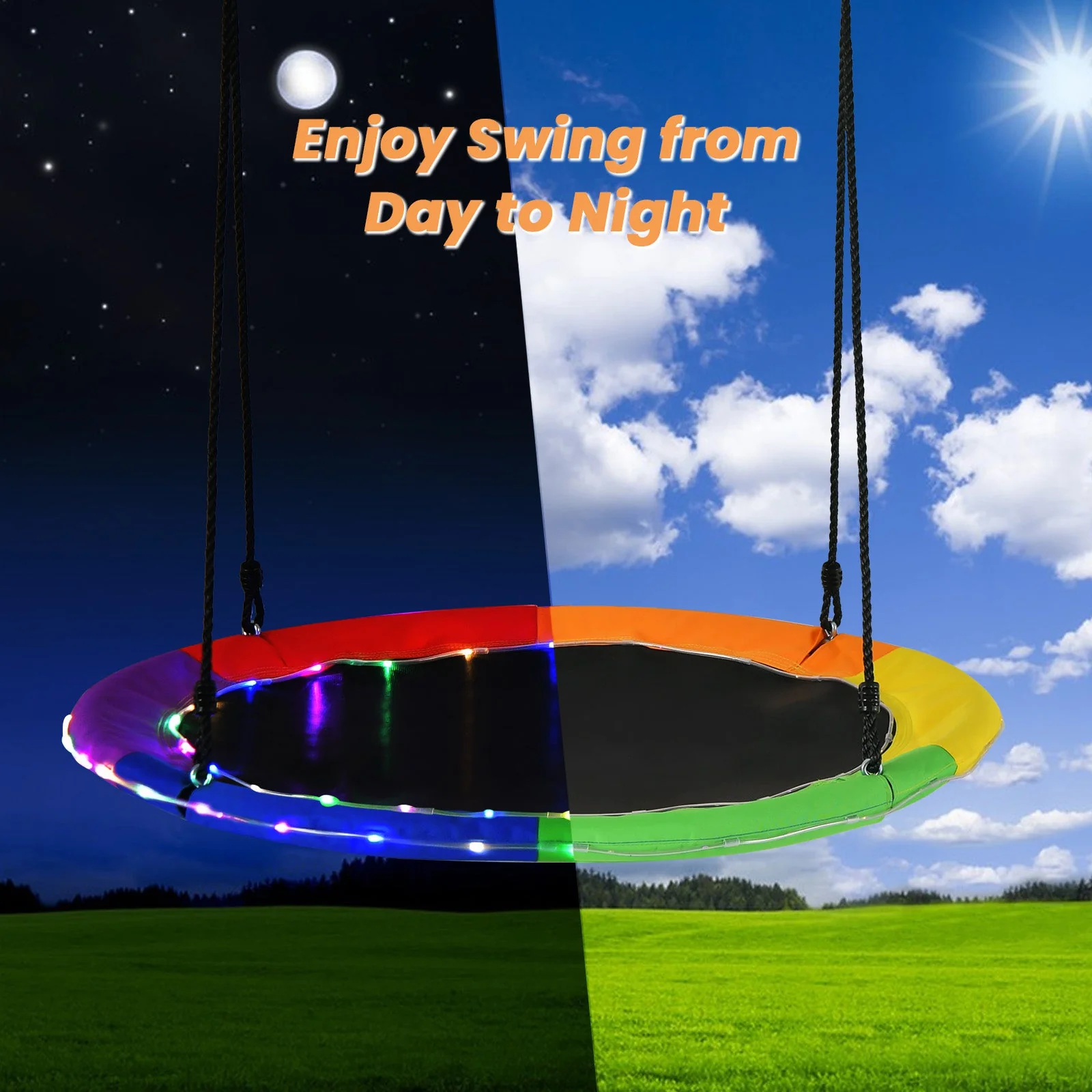 40 Inches Saucer Tree Swing Round with Lights for Kids and Adults-Multicolor - Image 6