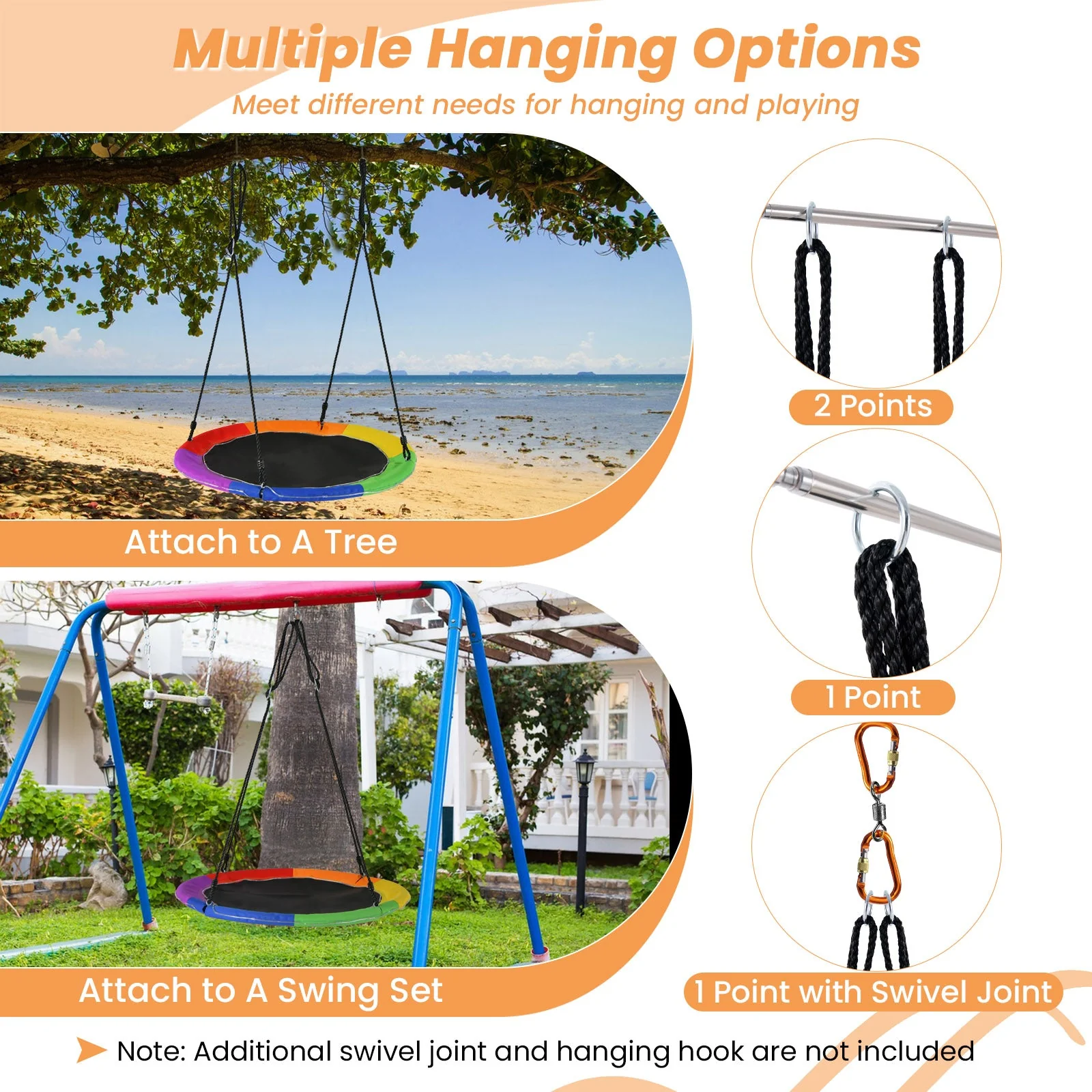 40 Inches Saucer Tree Swing Round with Lights for Kids and Adults-Multicolor - Image 7