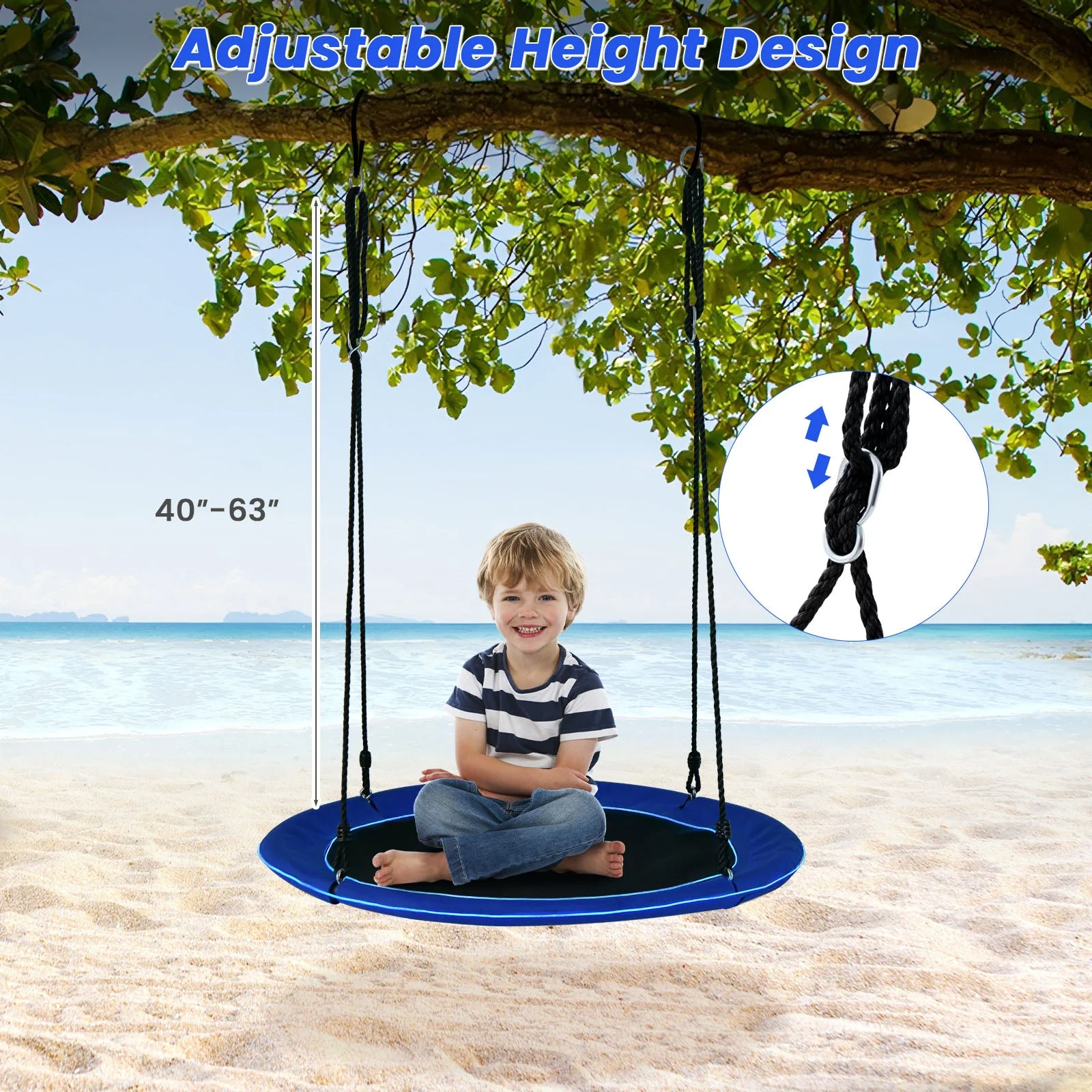 40 Inches Saucer Tree Swing Round with Lights for Kids and Adults-Navy - Image 5