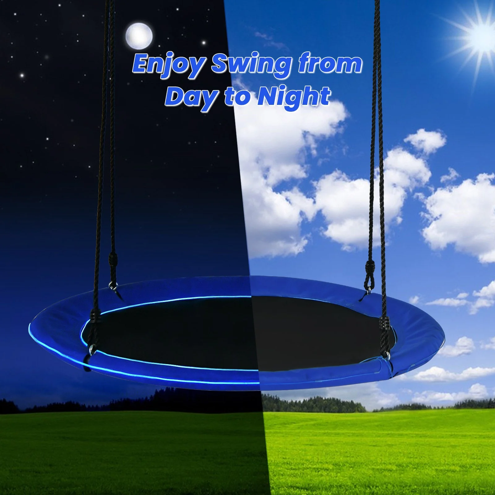 40 Inches Saucer Tree Swing Round with Lights for Kids and Adults-Navy - Image 6