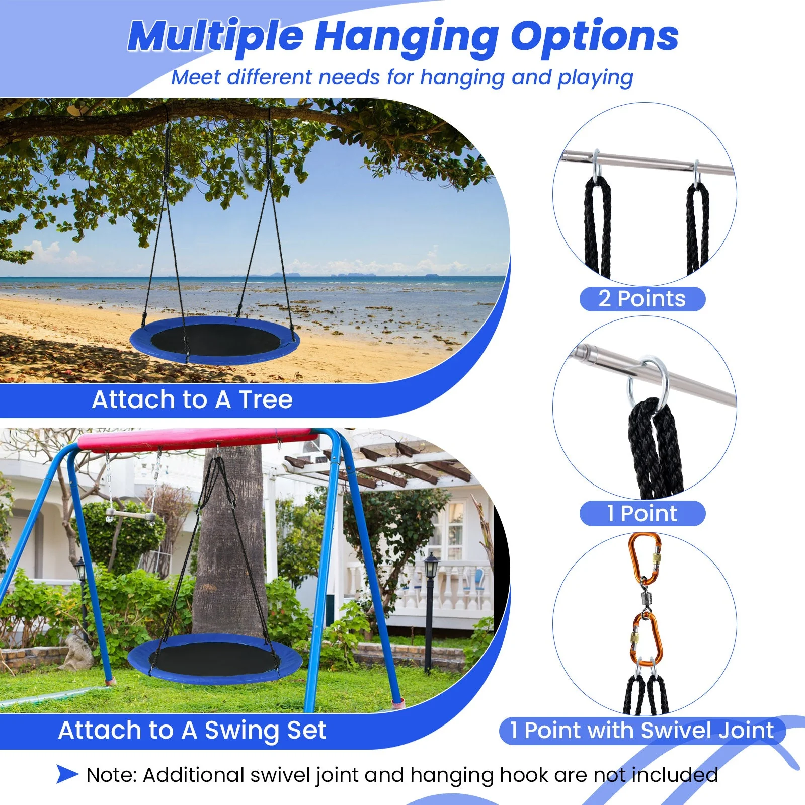 40 Inches Saucer Tree Swing Round with Lights for Kids and Adults-Navy - Image 7