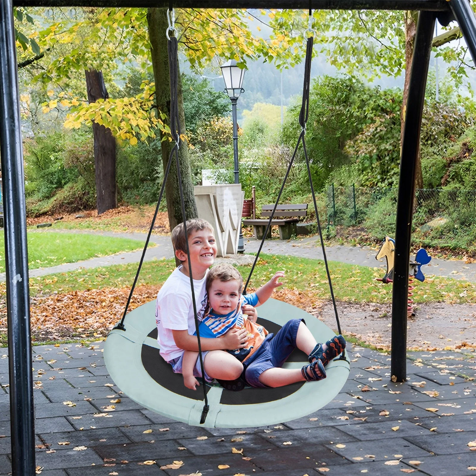 40 Inches Saucer Tree Swing with Adjustable Hanging Ropes and 900D Oxford Fabric-Forest - Image 2