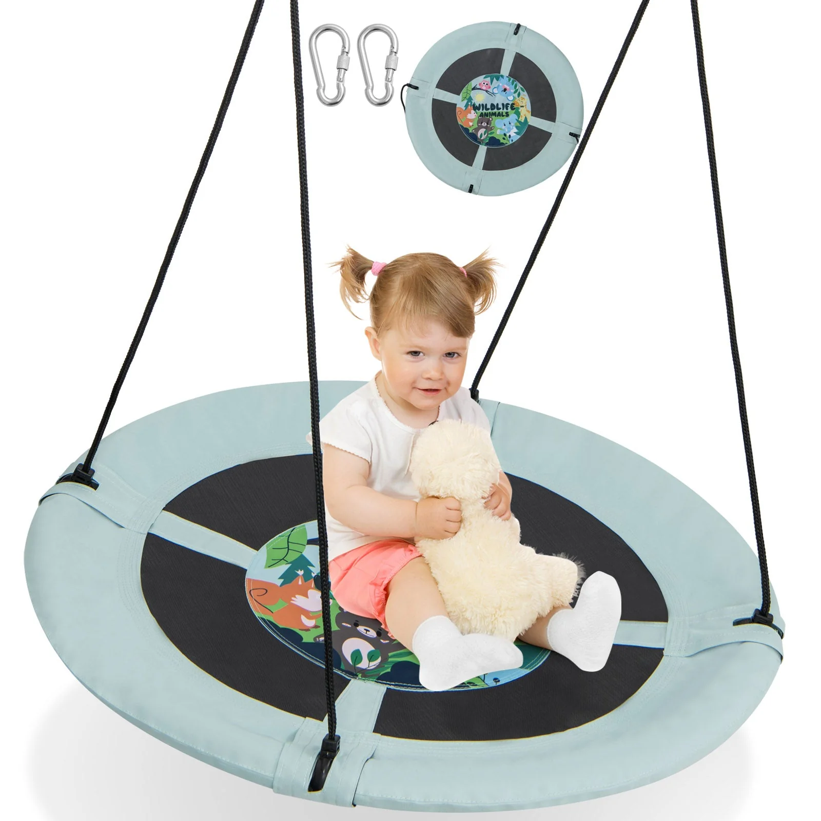 40 Inches Saucer Tree Swing with Adjustable Hanging Ropes and 900D Oxford Fabric-Forest - Image 4