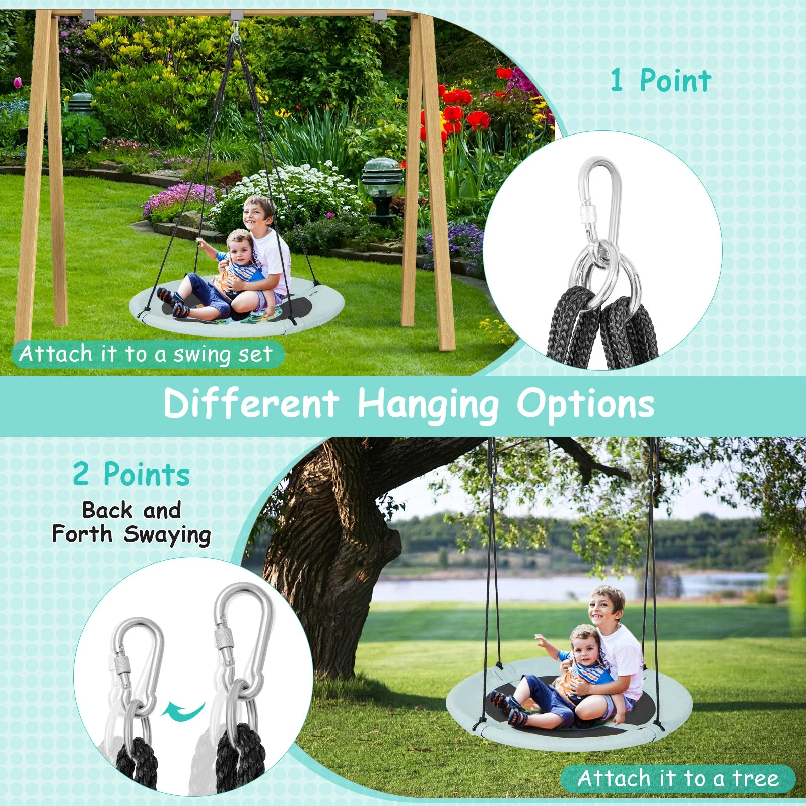 40 Inches Saucer Tree Swing with Adjustable Hanging Ropes and 900D Oxford Fabric-Forest - Image 6