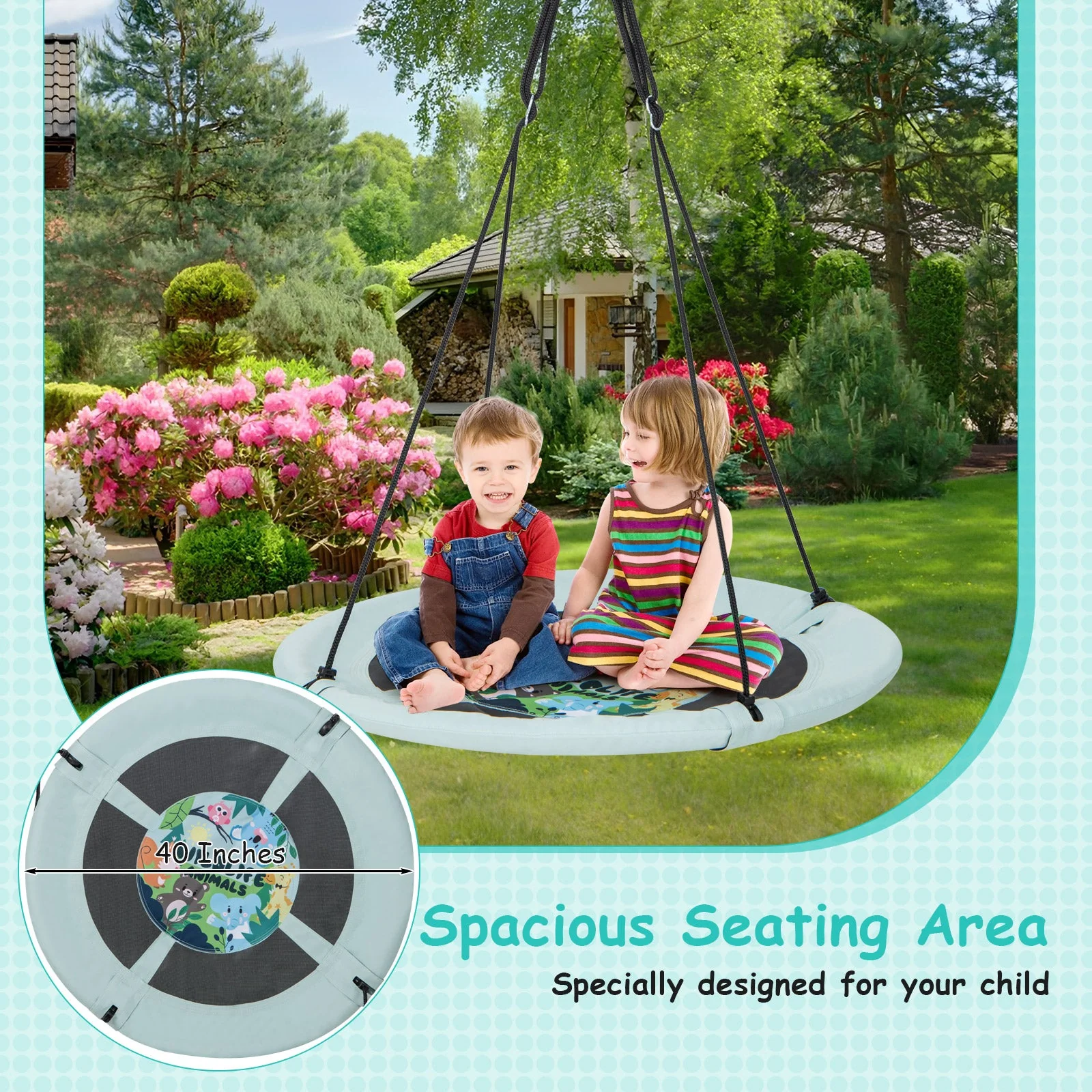40 Inches Saucer Tree Swing with Adjustable Hanging Ropes and 900D Oxford Fabric-Forest - Image 7