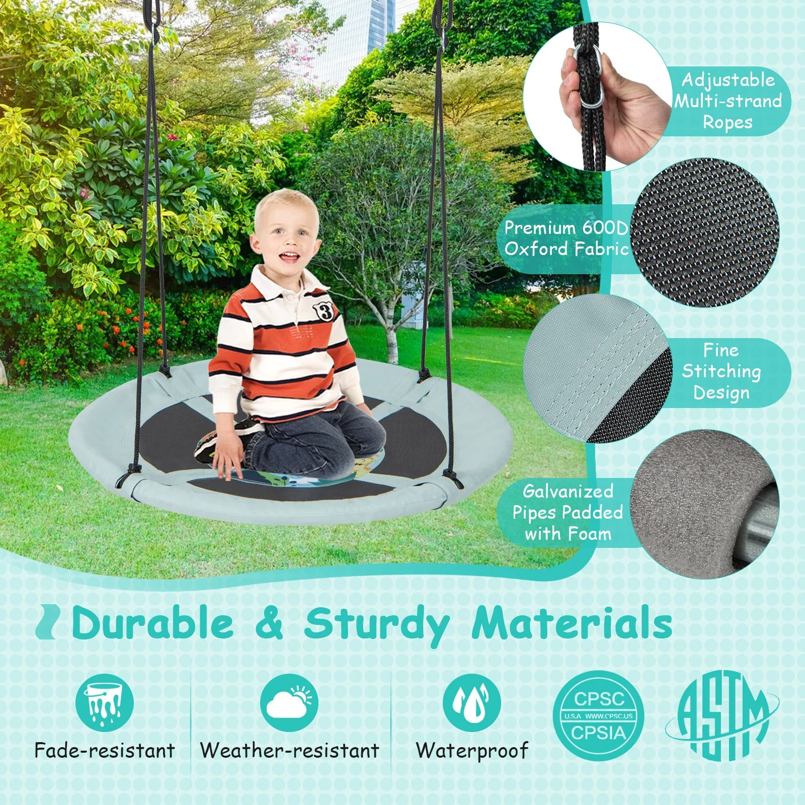 40 Inches Saucer Tree Swing with Adjustable Hanging Ropes and 900D Oxford Fabric-Forest - Image 8