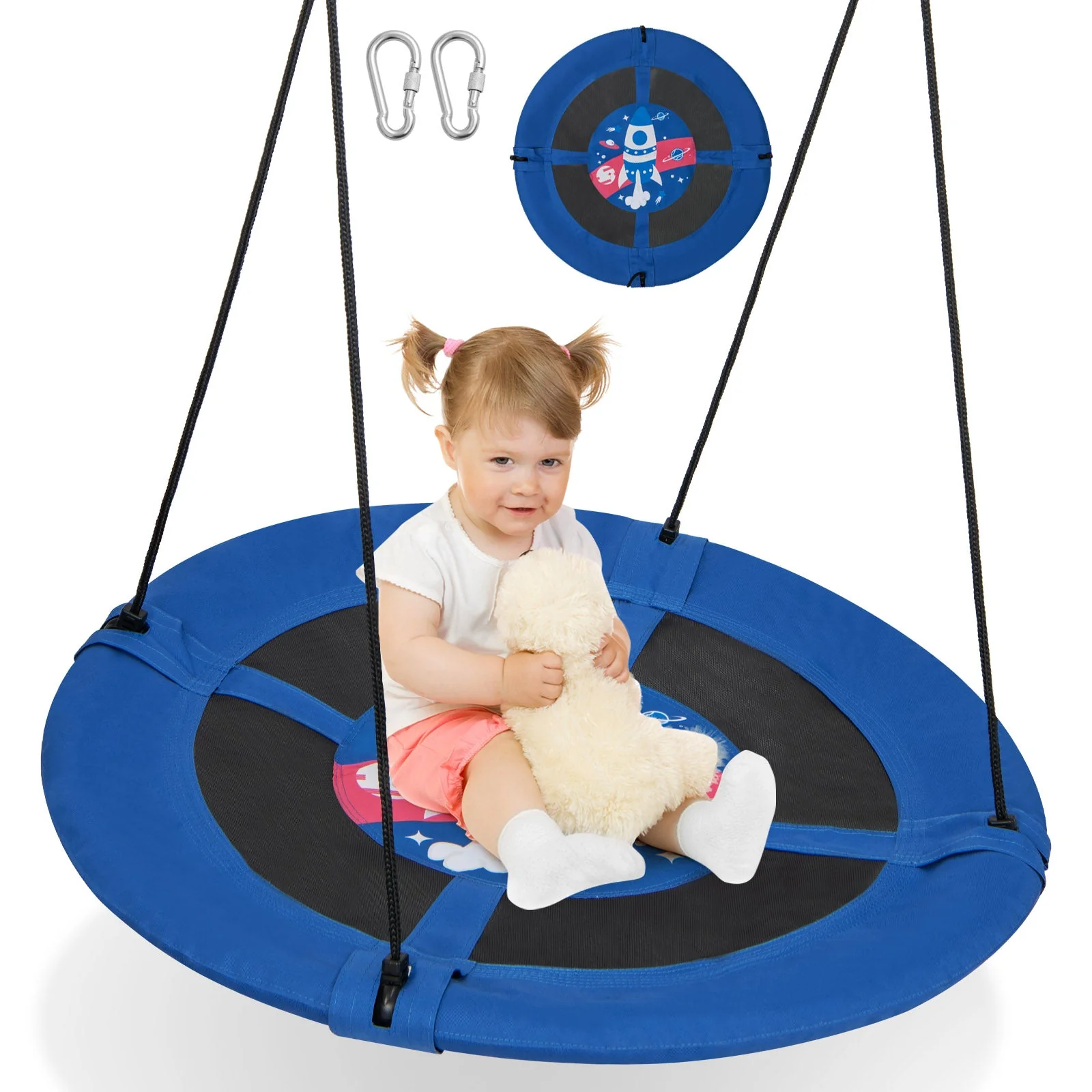 40 Inches Saucer Tree Swing with Adjustable Hanging Ropes and 900D Oxford Fabric-Rocket - Image 4
