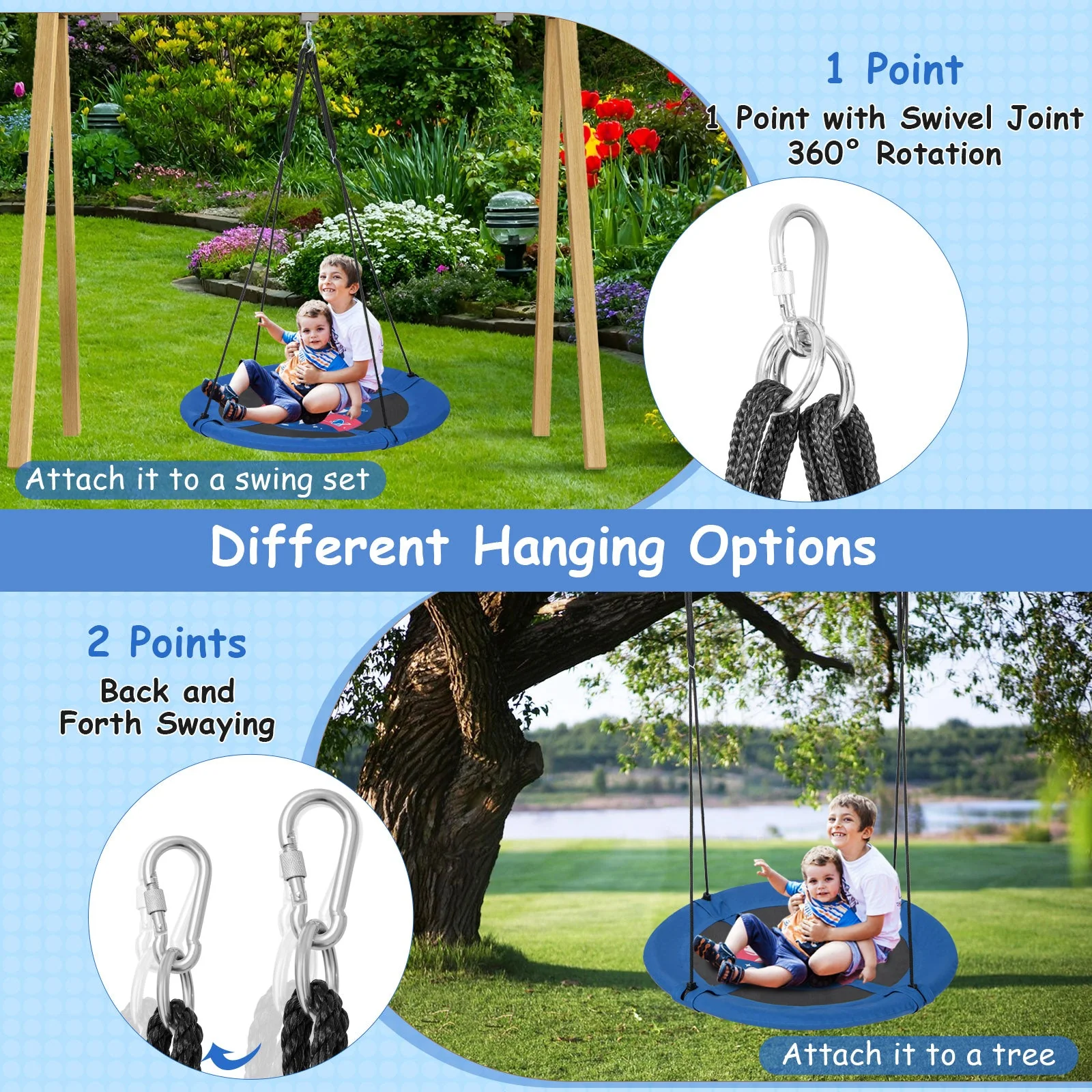 40 Inches Saucer Tree Swing with Adjustable Hanging Ropes and 900D Oxford Fabric-Rocket - Image 6