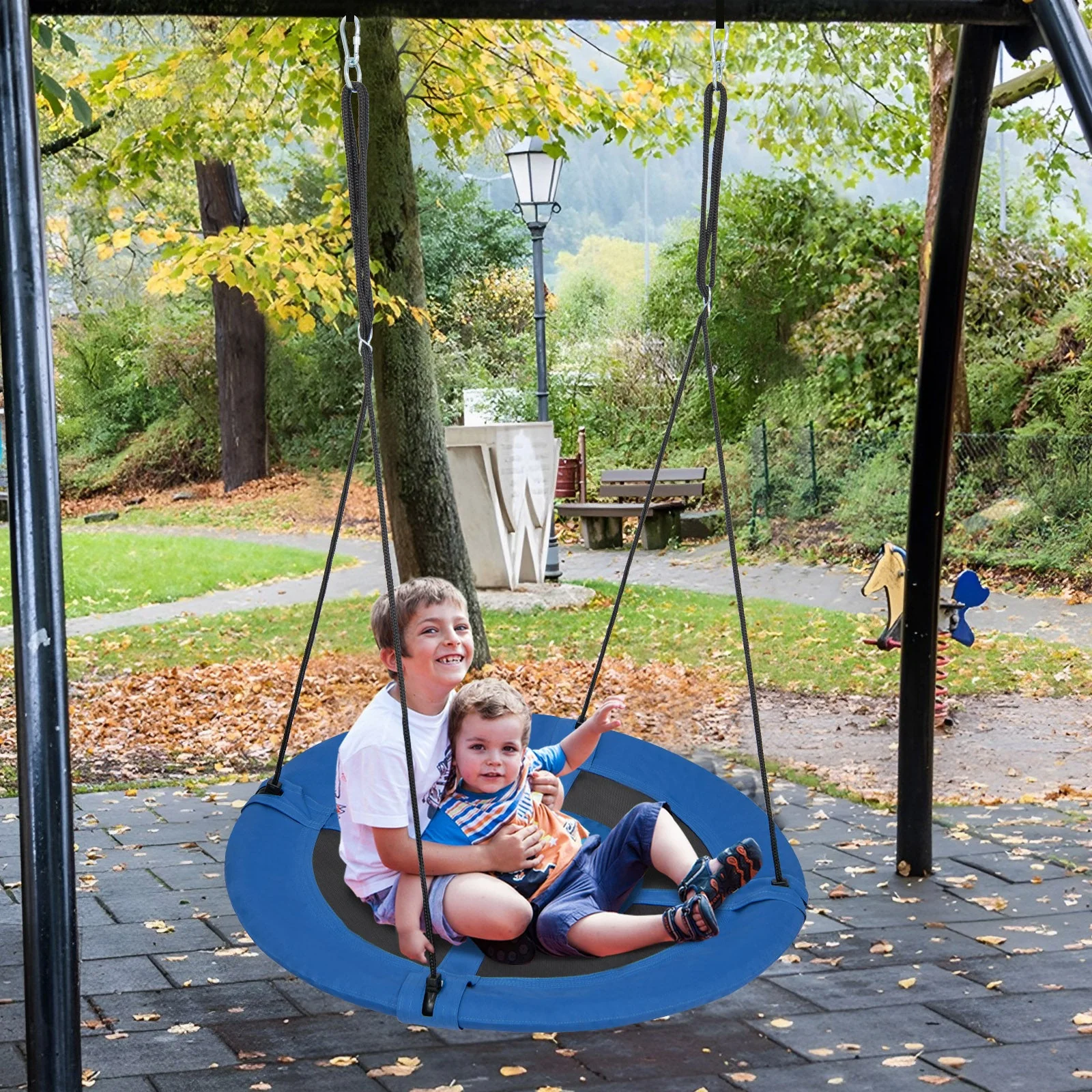 40 Inches Saucer Tree Swing with Adjustable Hanging Ropes and 900D Oxford Fabric-Whale - Image 2