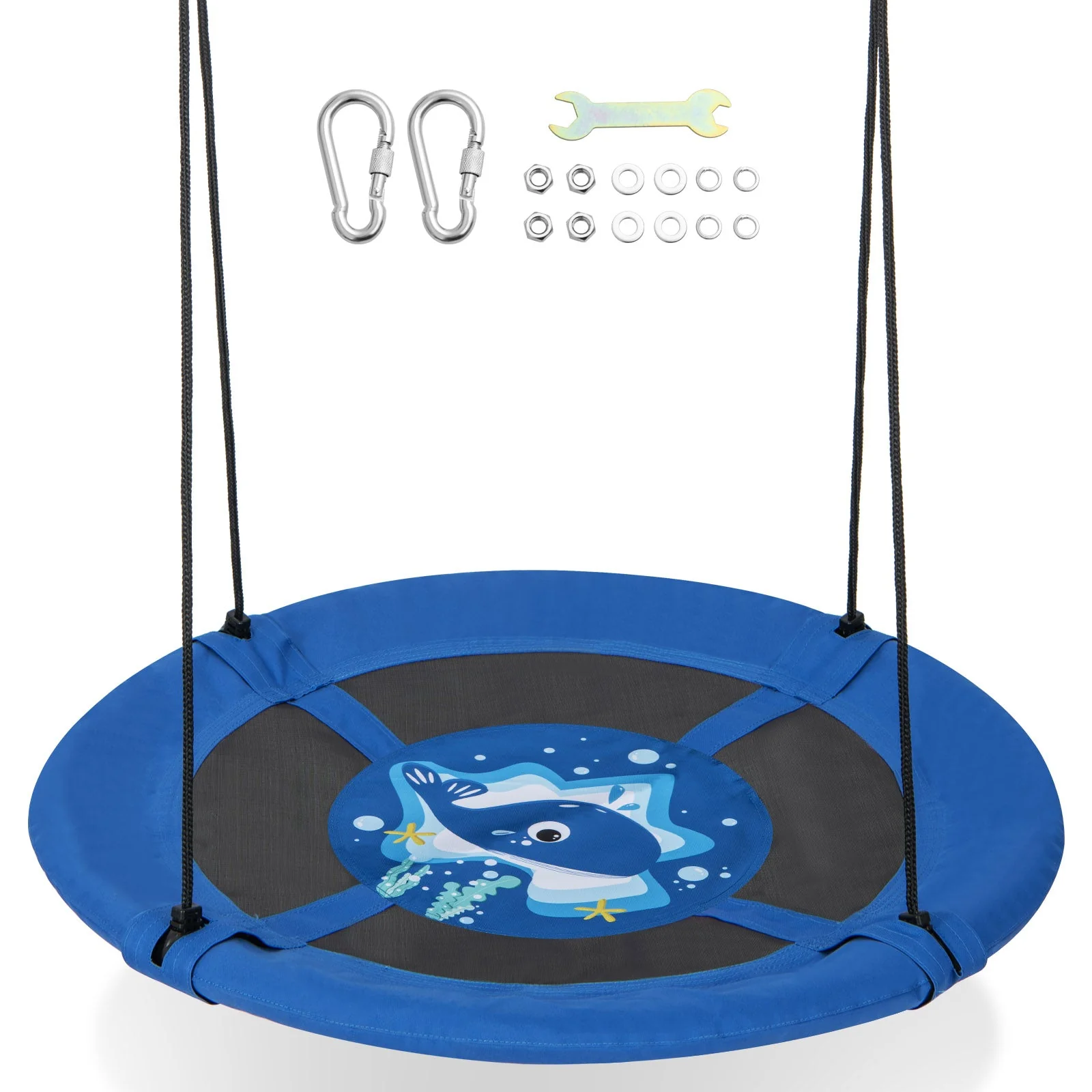 40 Inches Saucer Tree Swing with Adjustable Hanging Ropes and 900D Oxford Fabric-Whale - Image 3
