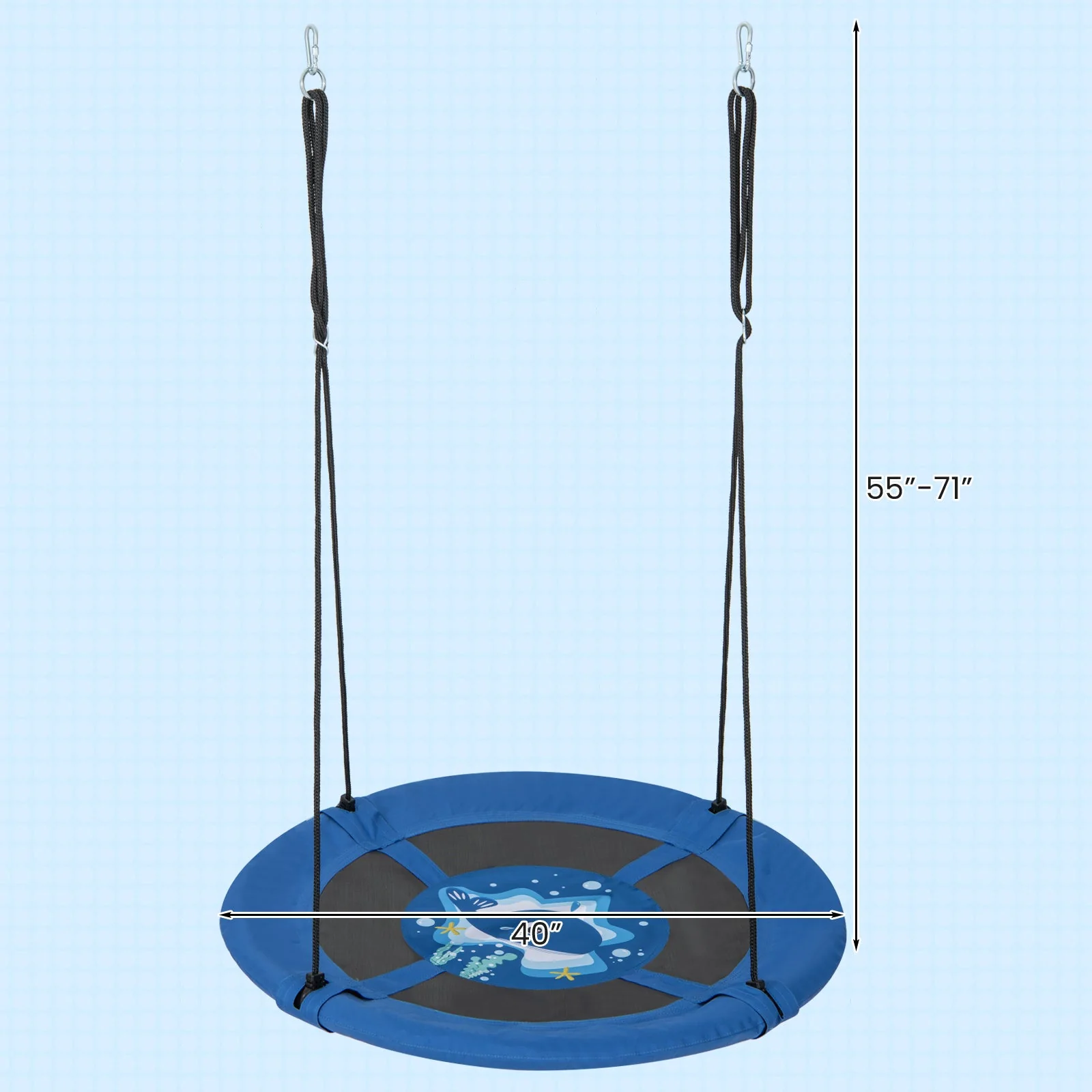 40 Inches Saucer Tree Swing with Adjustable Hanging Ropes and 900D Oxford Fabric-Whale - Image 5