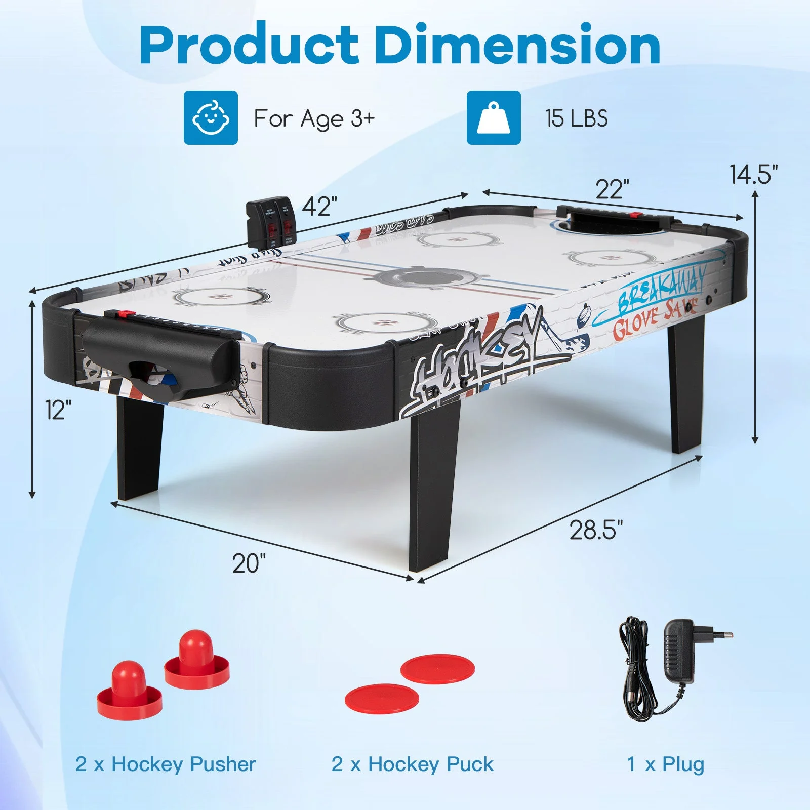 42 Inch Air Powered Hockey Table Top Scoring 2 Pushers - Image 3