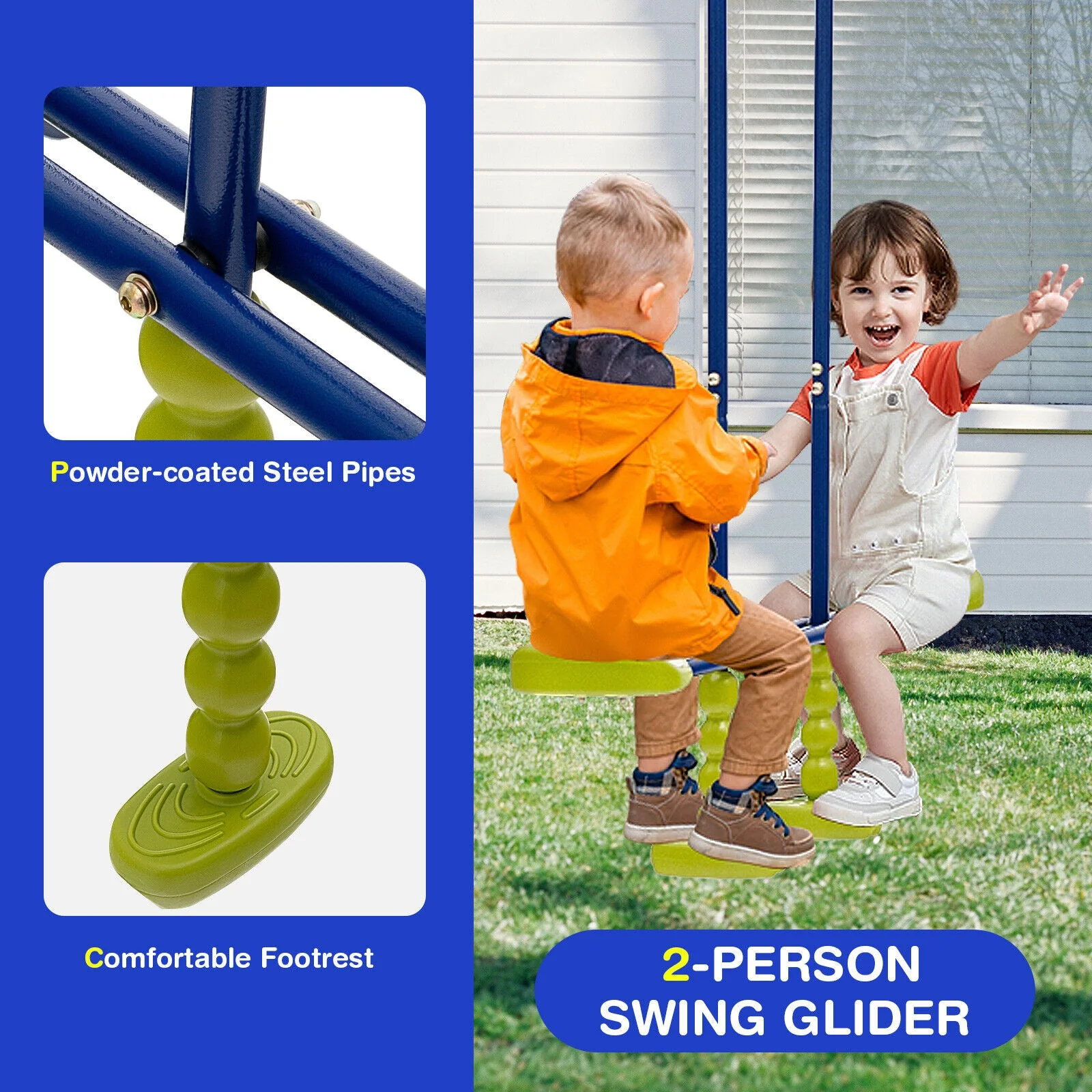 440 Pounds Kids Swing Set with Two Swings and One Glider - Image 8