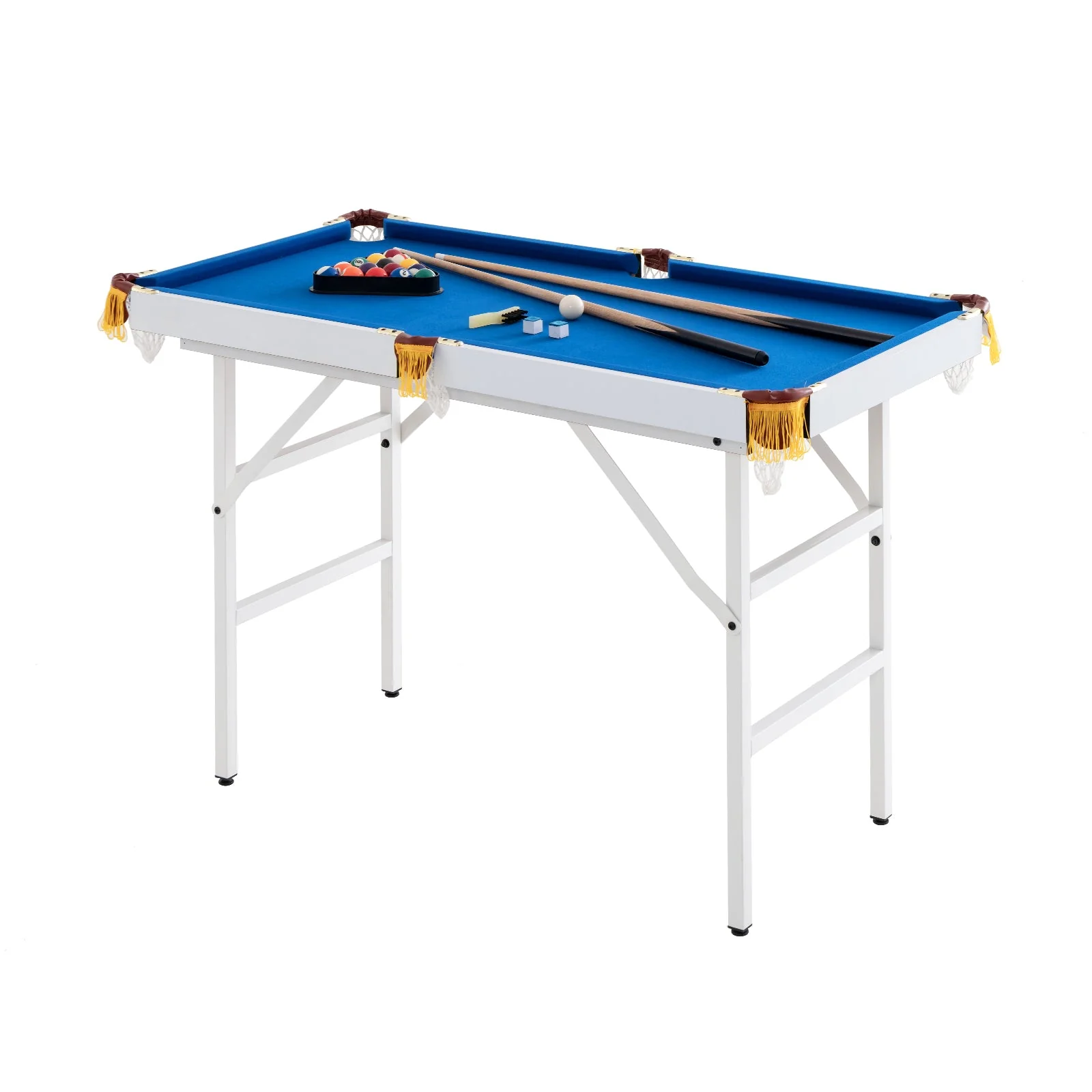 47 Inch Folding Billiard Table with Cues and Brush Chalk-Blue - Image 3