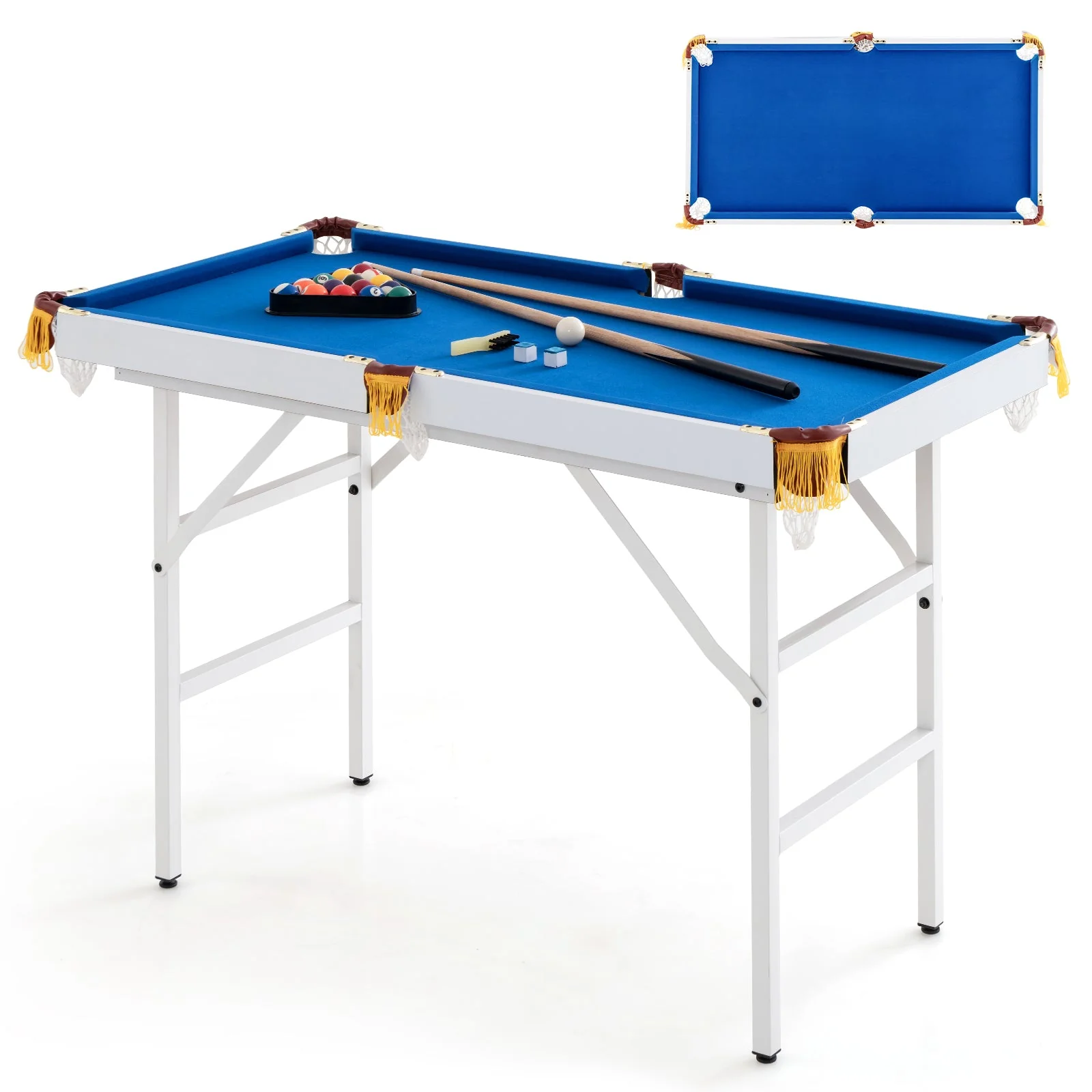 47 Inch Folding Billiard Table with Cues and Brush Chalk-Blue - Image 4