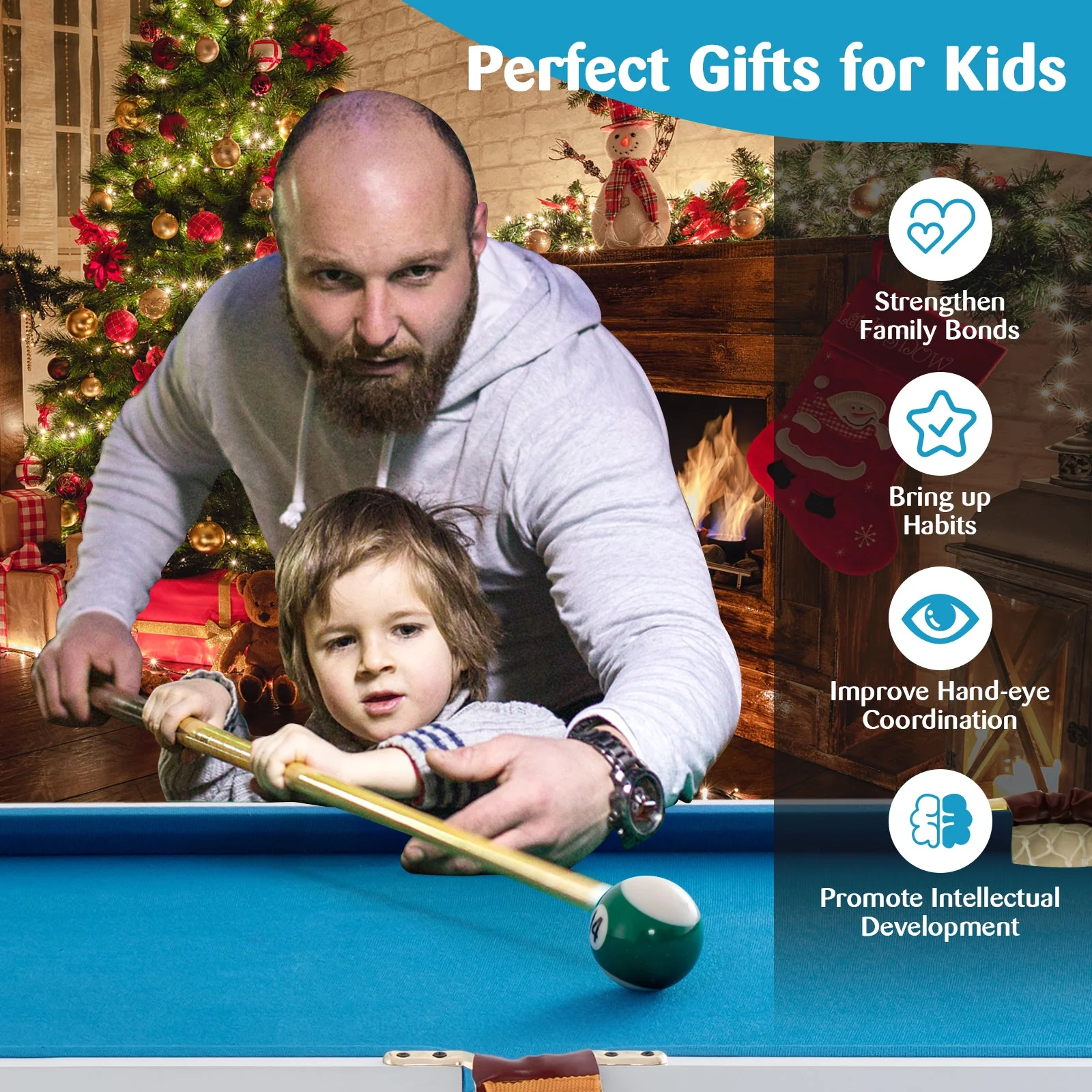 47 Inch Folding Billiard Table with Cues and Brush Chalk-Blue - Image 6