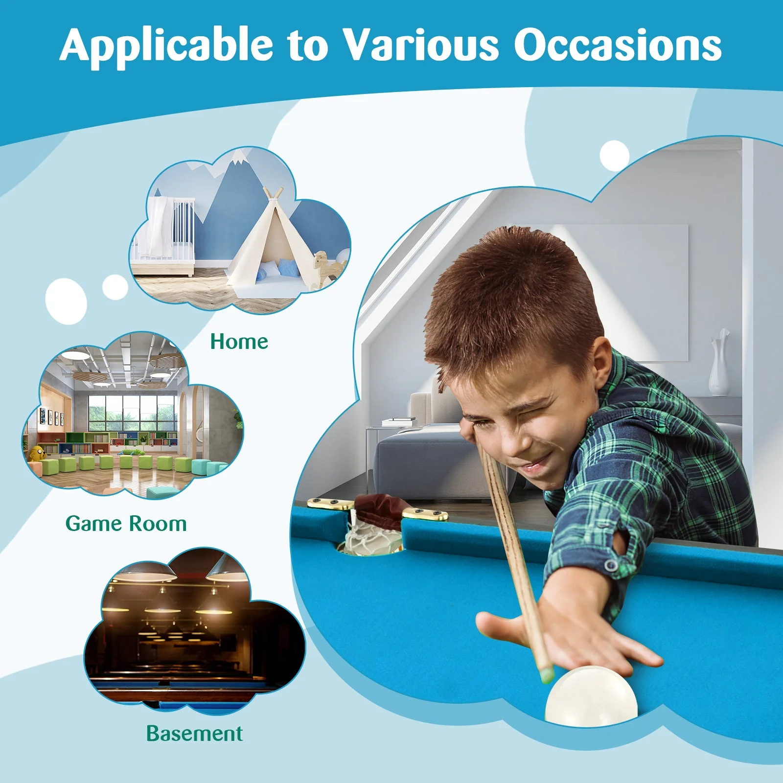 47 Inch Folding Billiard Table with Cues and Brush Chalk-Blue - Image 7