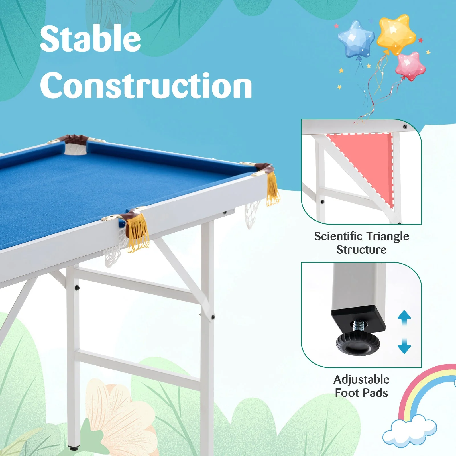 47 Inch Folding Billiard Table with Cues and Brush Chalk-Blue - Image 8