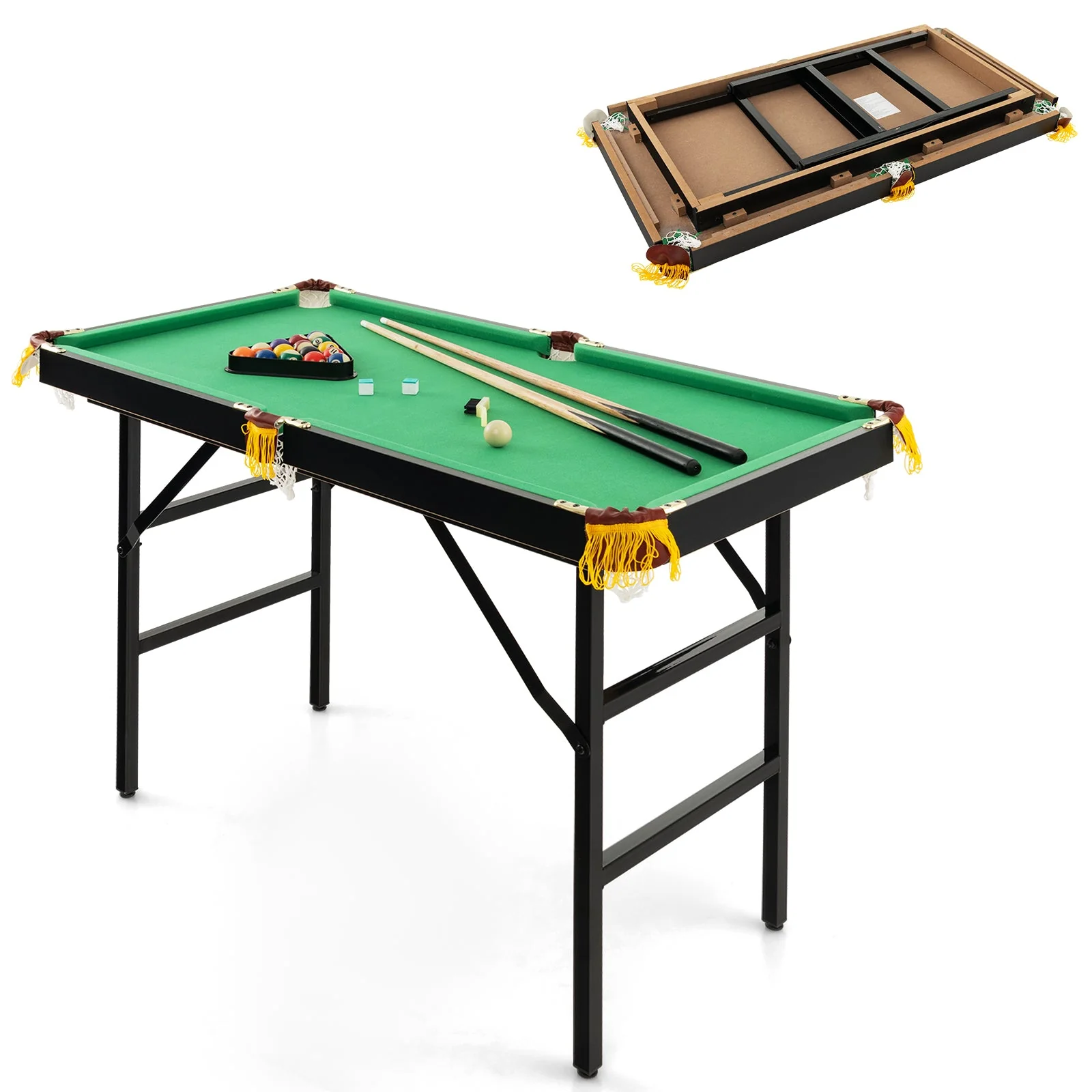 47 Inch Folding Billiard Table with Cues and Brush Chalk -Green - Image 4