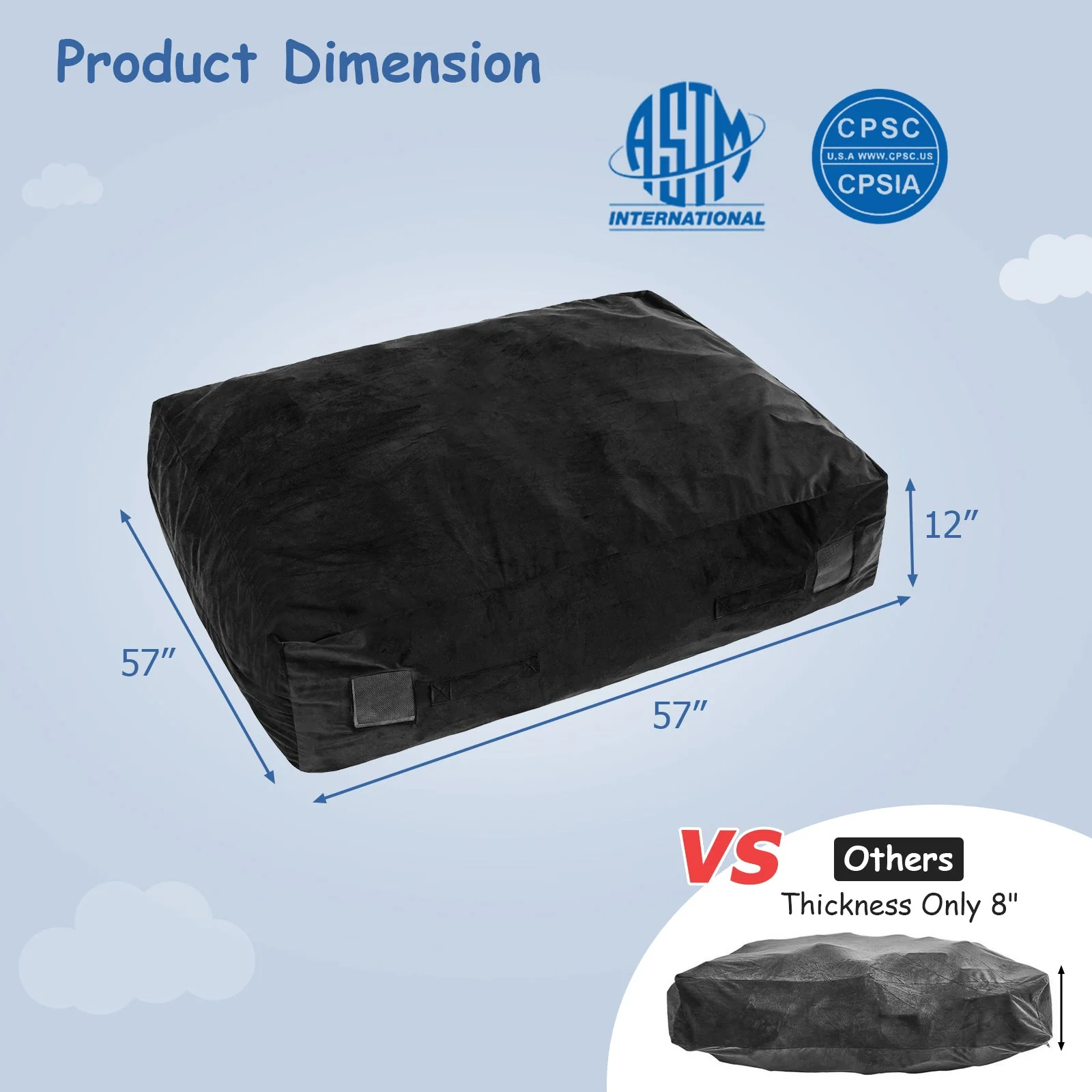 47 x 35.5 Inch Crash Pad Sensory Mat with Foam Blocks and Washable Cover-Black - Image 5