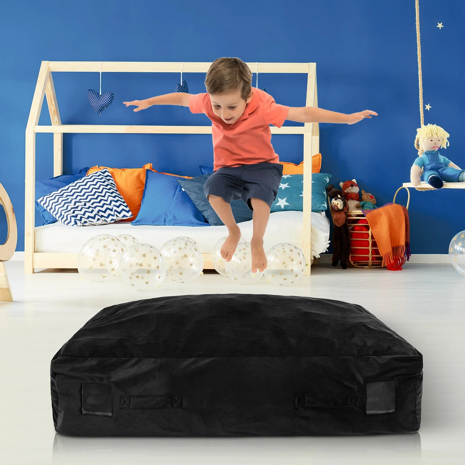 47 x 35.5 Inch Crash Pad Sensory Mat with Foam Blocks and Washable Cover-Black - Image 6