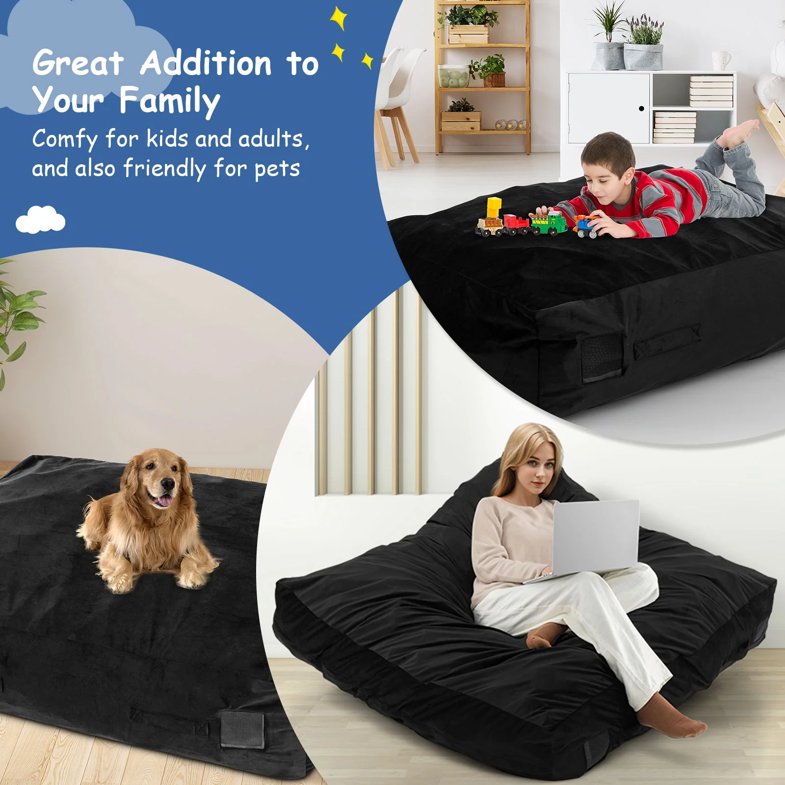 47 x 35.5 Inch Crash Pad Sensory Mat with Foam Blocks and Washable Cover-Black - Image 8