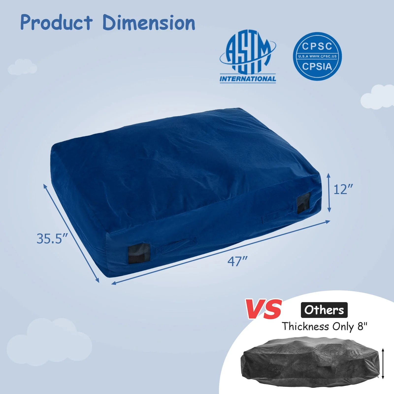 47 x 35.5 Inch Crash Pad Sensory Mat with Foam Blocks and Washable Cover-Blue - Image 5