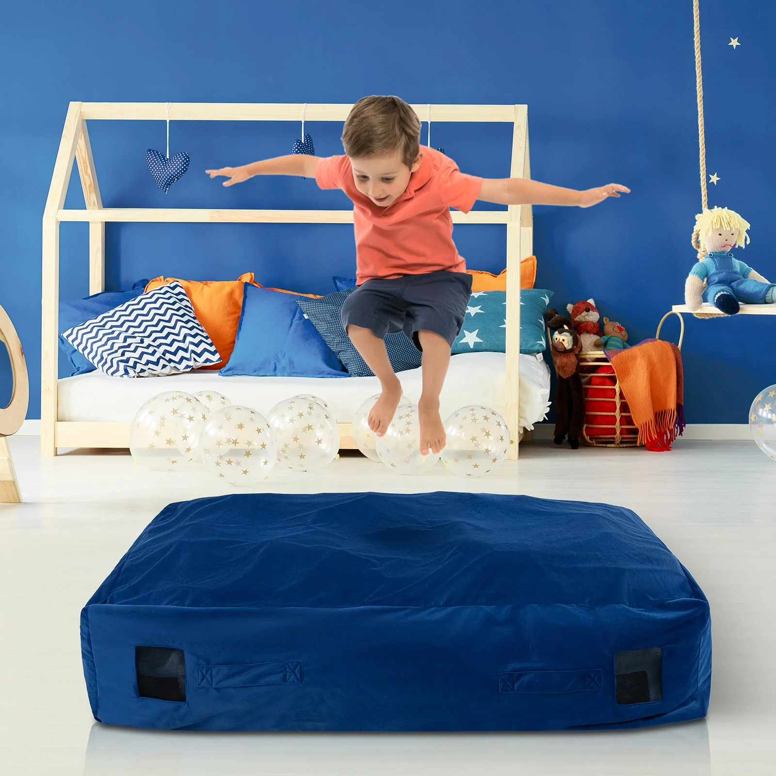 47 x 35.5 Inch Crash Pad Sensory Mat with Foam Blocks and Washable Cover-Blue - Image 6