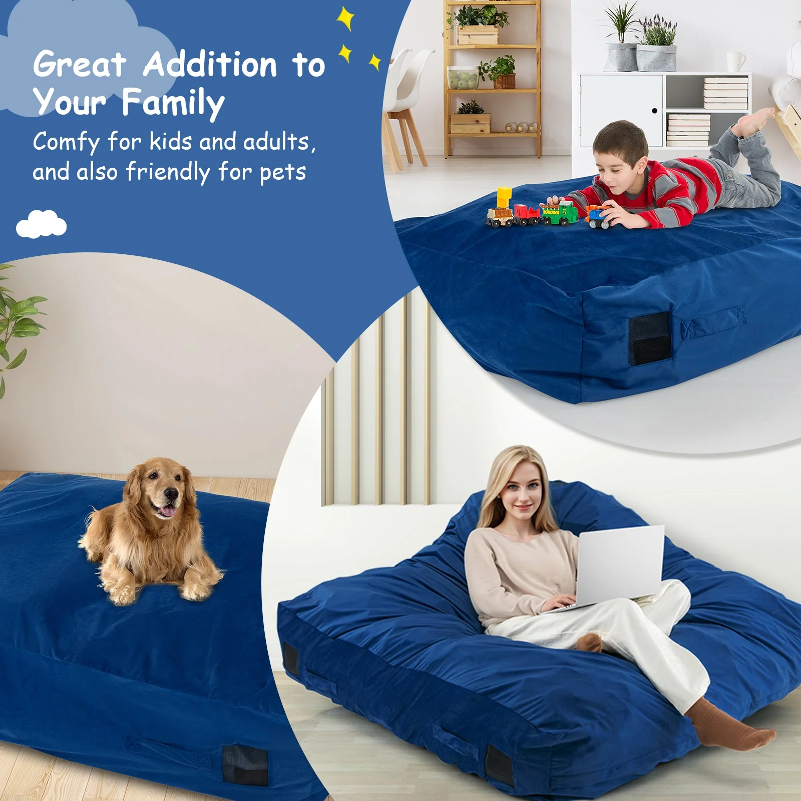 47 x 35.5 Inch Crash Pad Sensory Mat with Foam Blocks and Washable Cover-Blue - Image 8