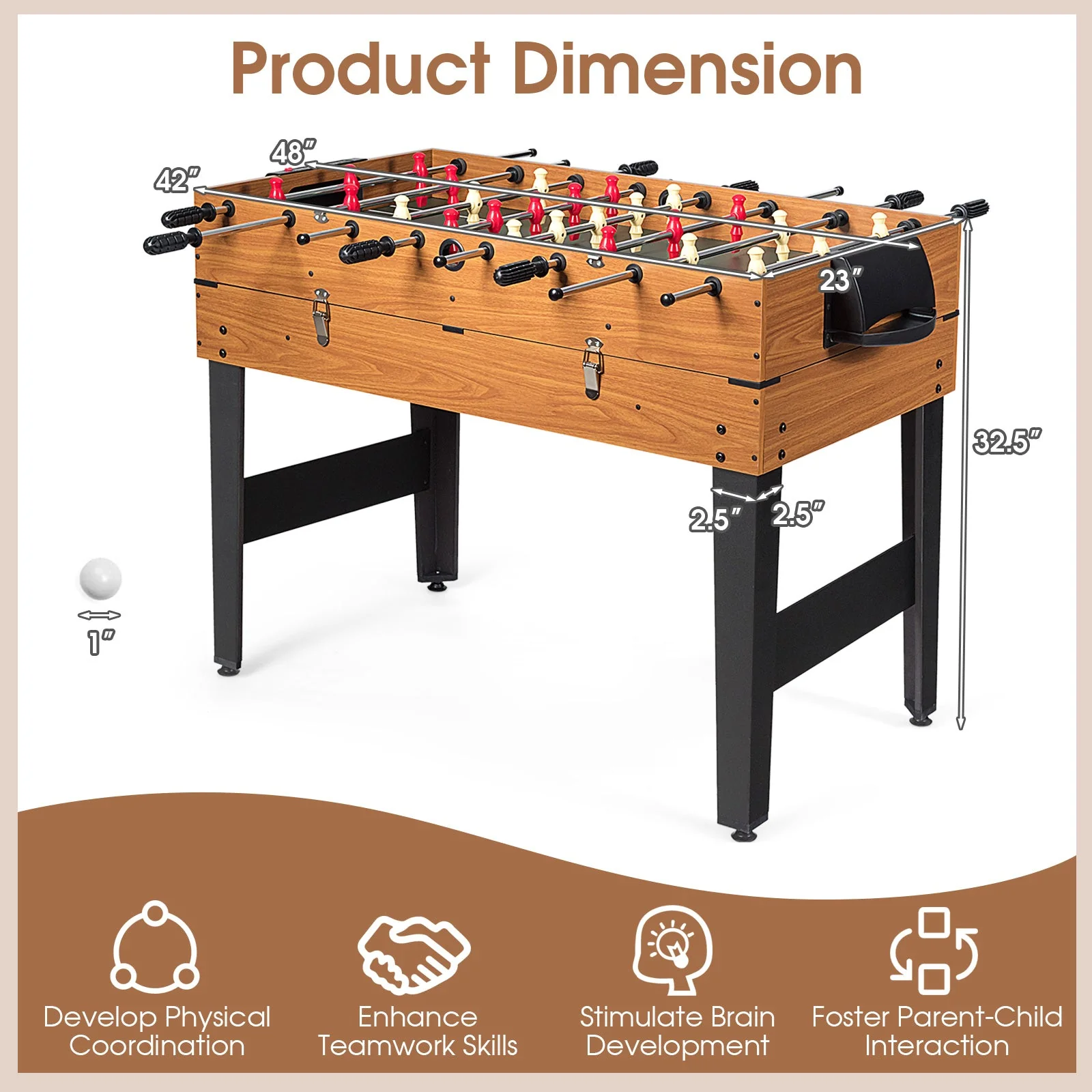 48 Inch 3-In-1 Multi Combo Game Table with Soccer for Game Rooms - Image 5