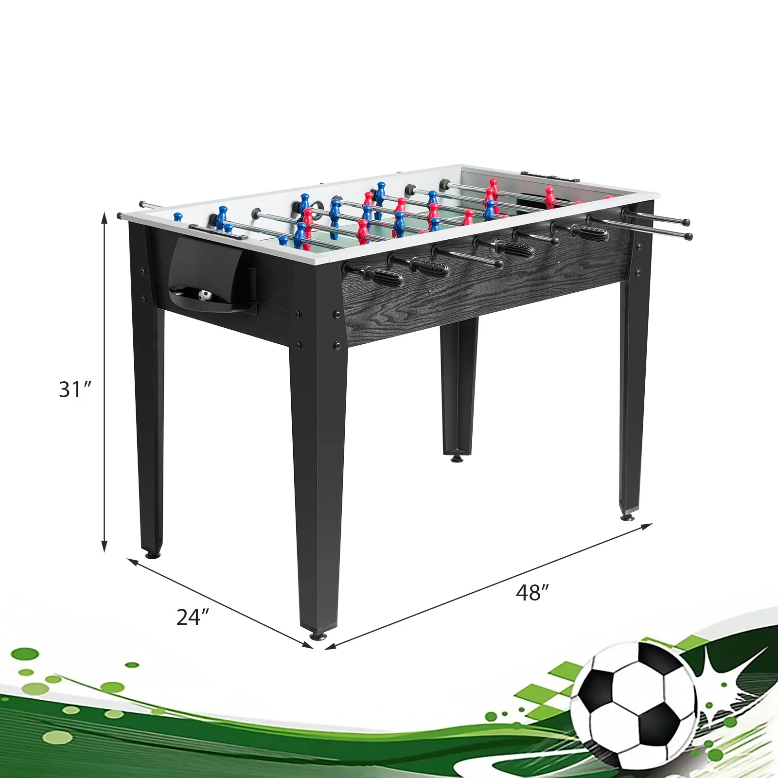 48 Inch Competition Sized Home Recreation Wooden Foosball Table-Black - Image 4