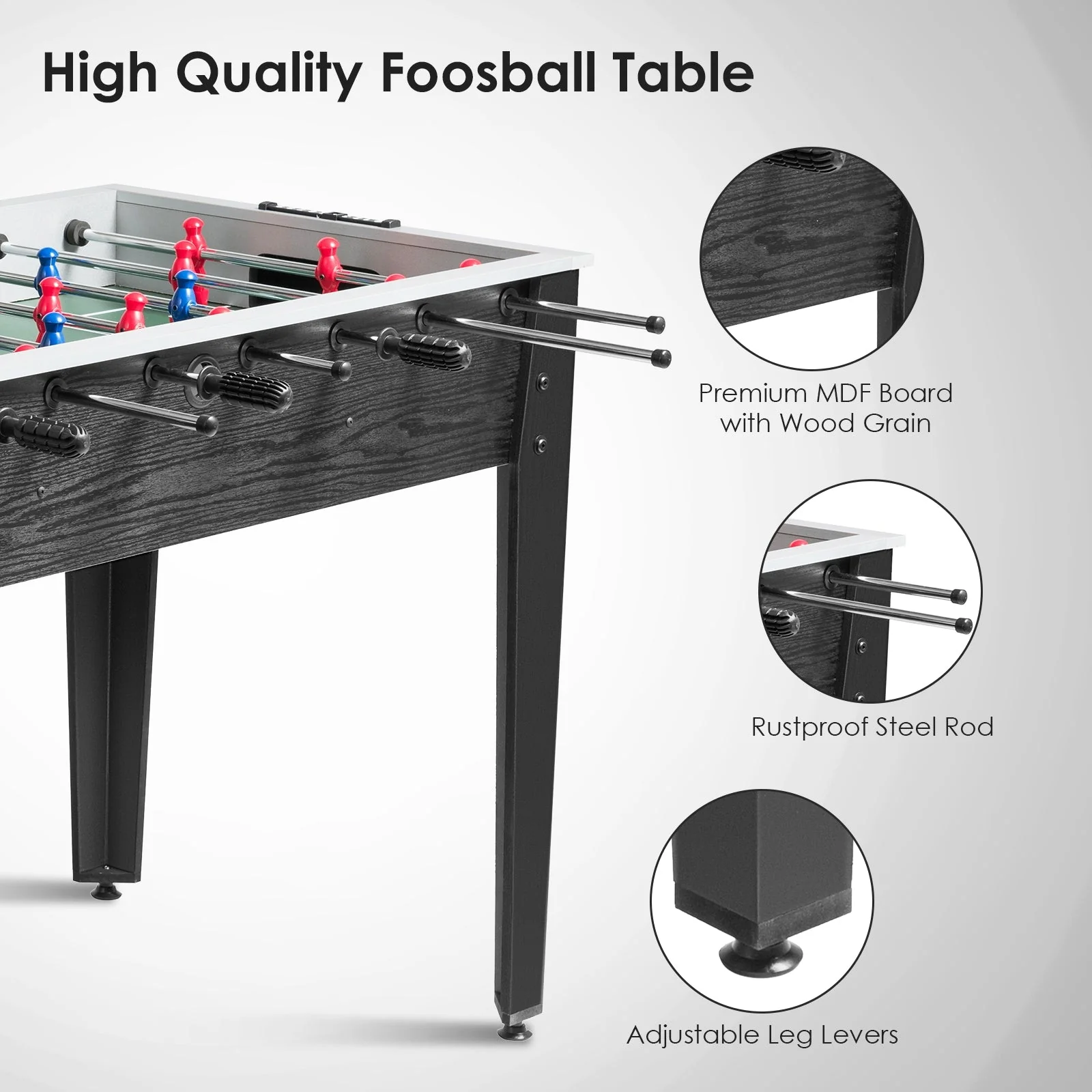 48 Inch Competition Sized Home Recreation Wooden Foosball Table-Black - Image 5