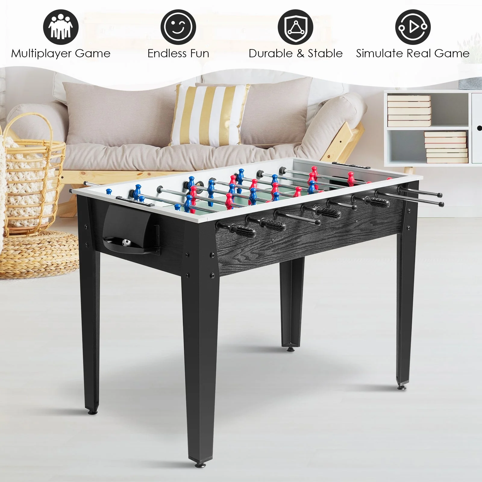 48 Inch Competition Sized Home Recreation Wooden Foosball Table-Black - Image 6