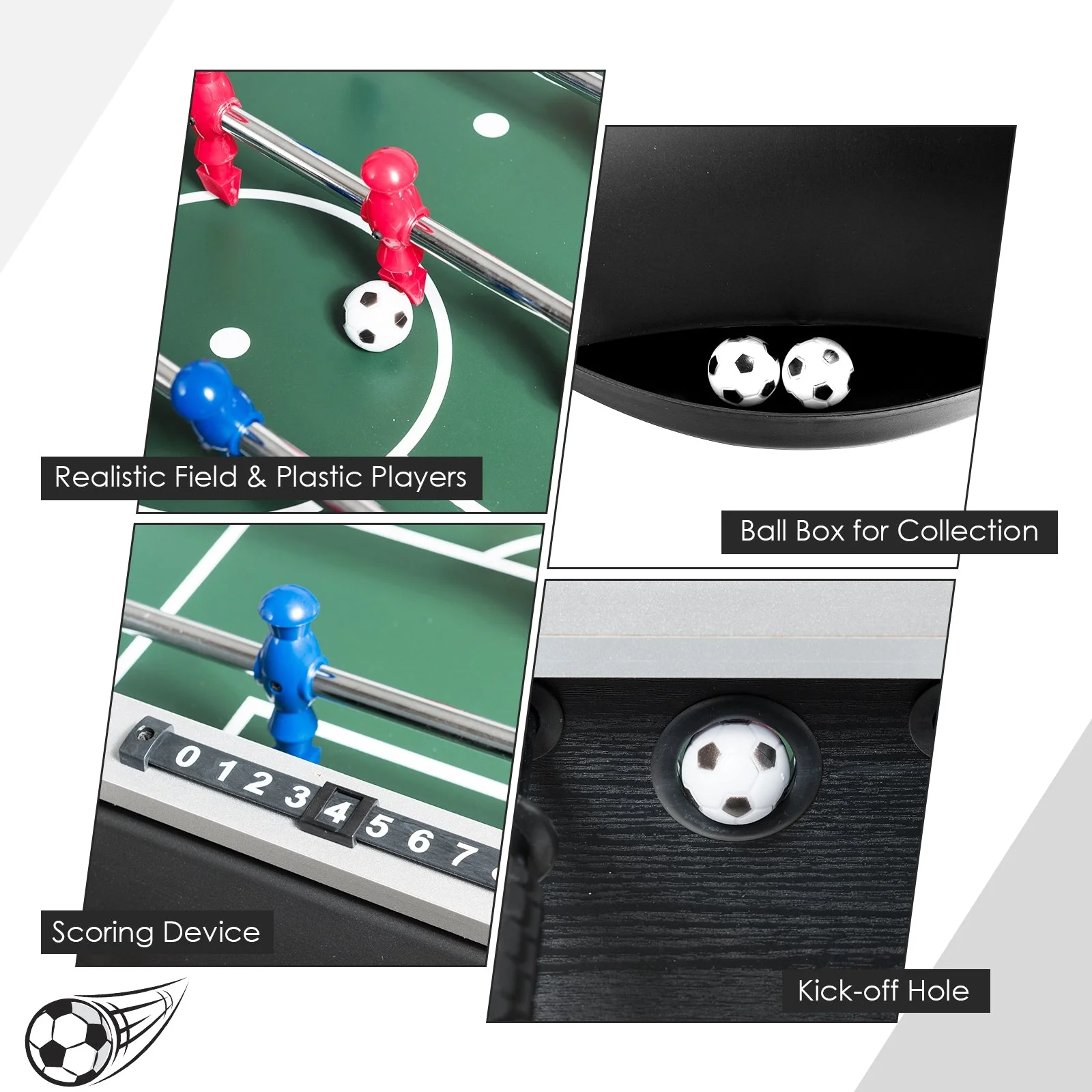 48 Inch Competition Sized Home Recreation Wooden Foosball Table-Black - Image 7