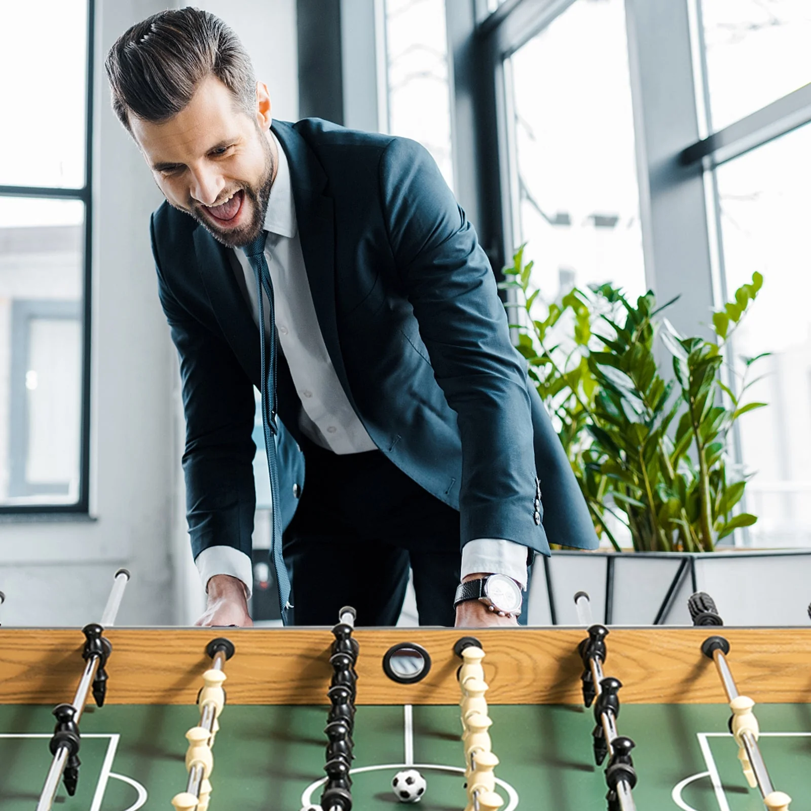 48 Inch Competition Sized Home Recreation Wooden Foosball Table-Brown - Image 2