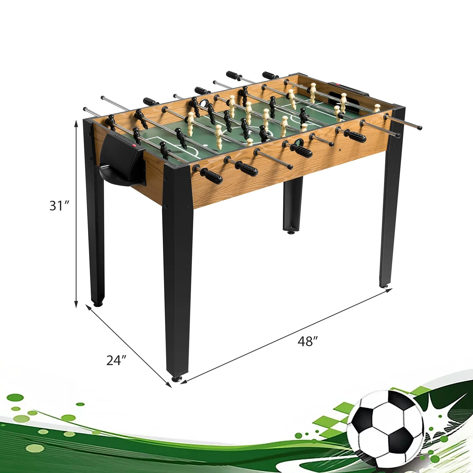 48 Inch Competition Sized Home Recreation Wooden Foosball Table-Brown - Image 4