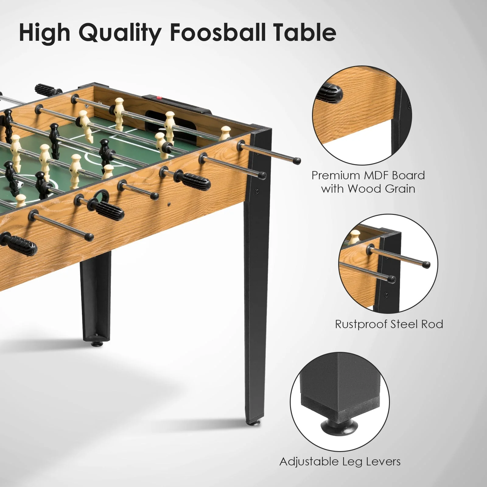 48 Inch Competition Sized Home Recreation Wooden Foosball Table-Brown - Image 5