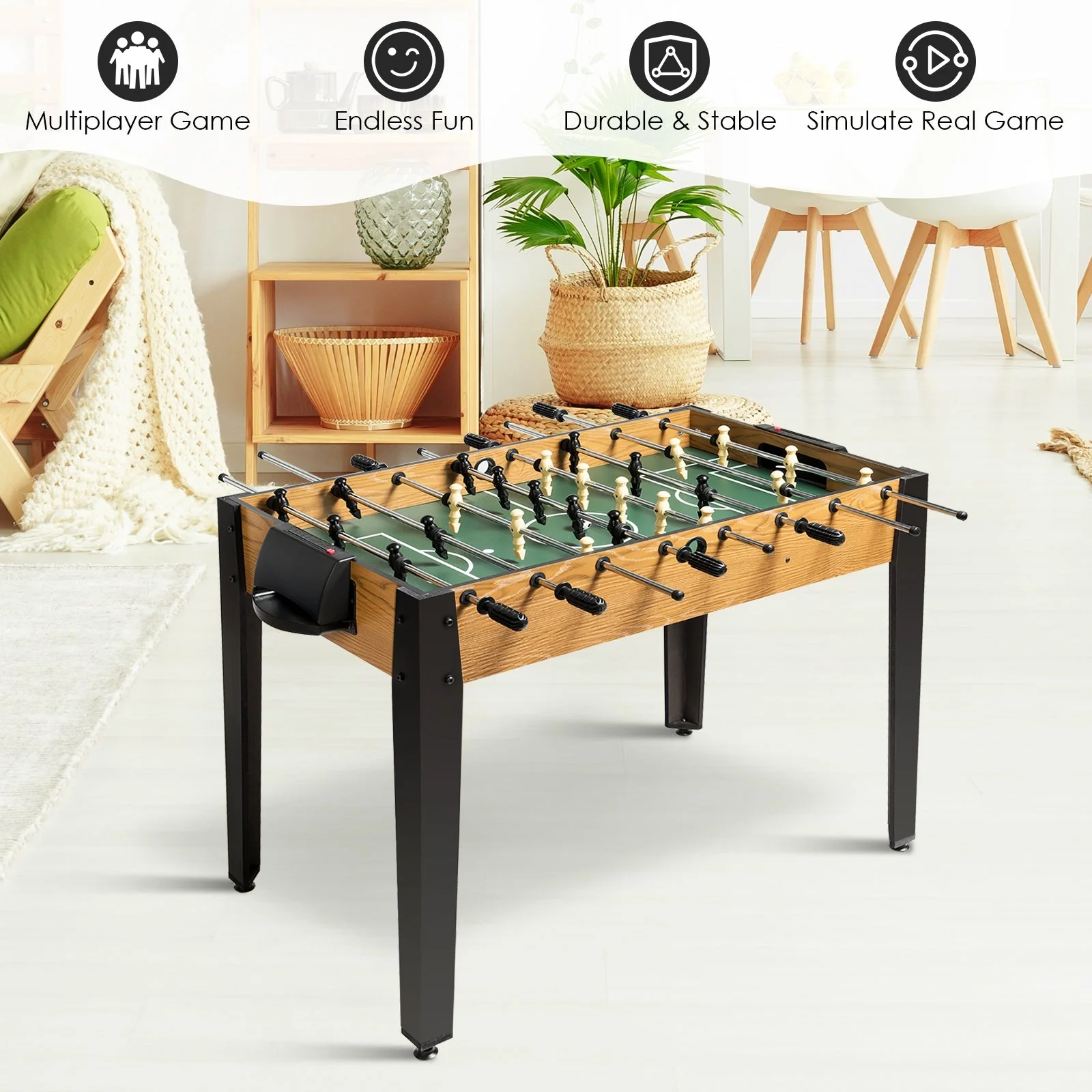 48 Inch Competition Sized Home Recreation Wooden Foosball Table-Brown - Image 6
