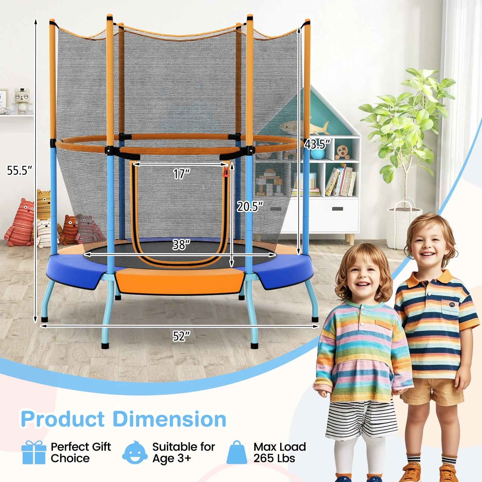 48 Inch Toddler Trampoline with Safety Enclosure Net-Orange - Image 4