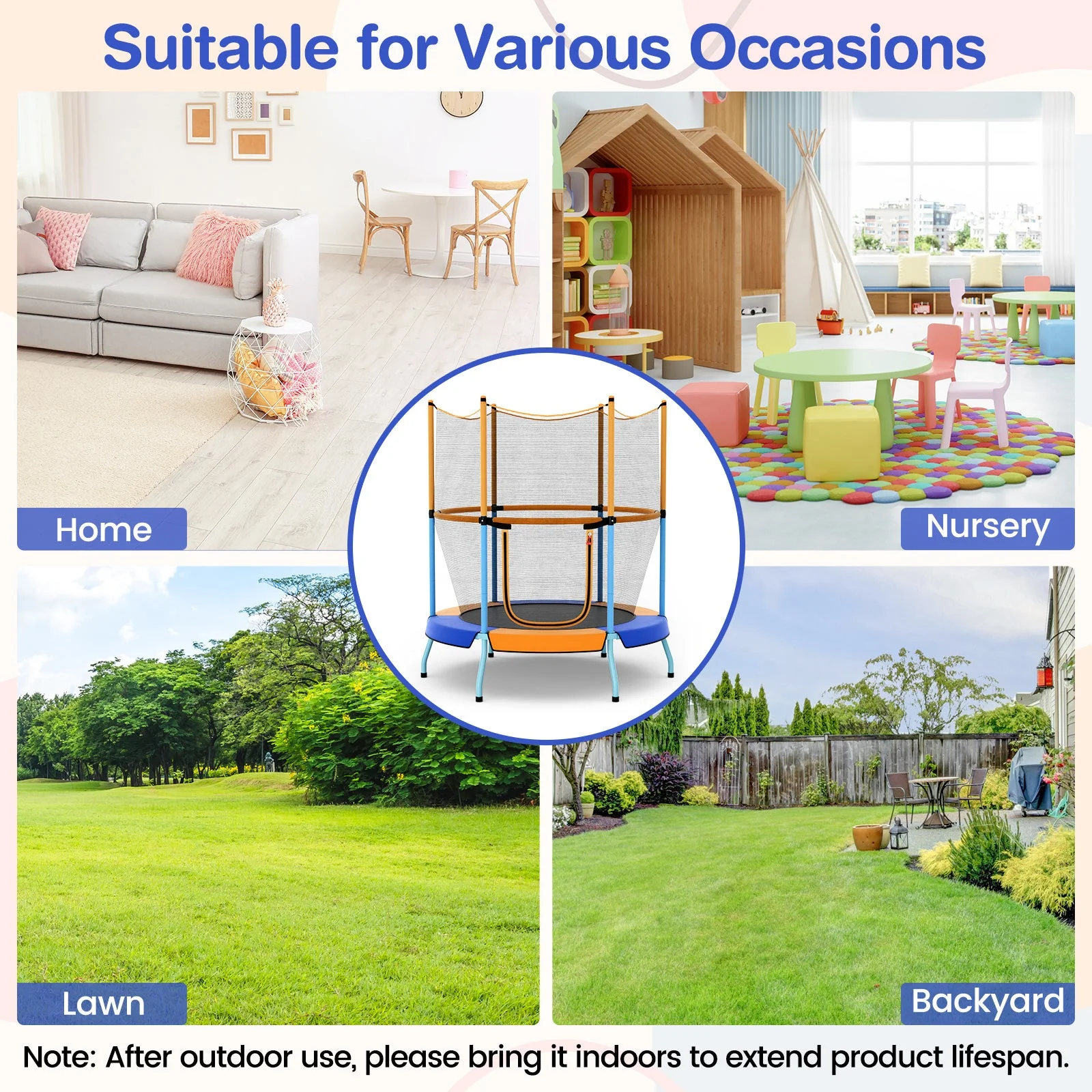 48 Inch Toddler Trampoline with Safety Enclosure Net-Orange - Image 5