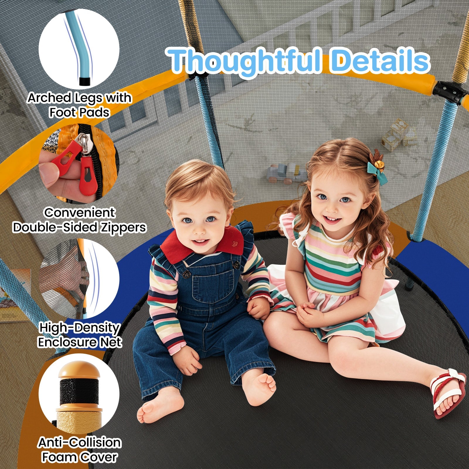 48 Inch Toddler Trampoline with Safety Enclosure Net-Orange - Image 6