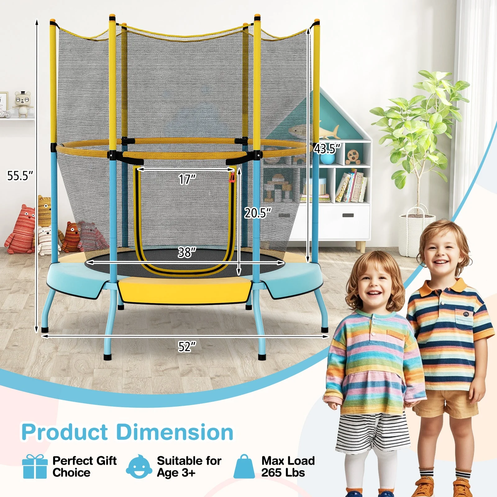 48 Inch Toddler Trampoline with Safety Enclosure Net-Yellow - Image 4