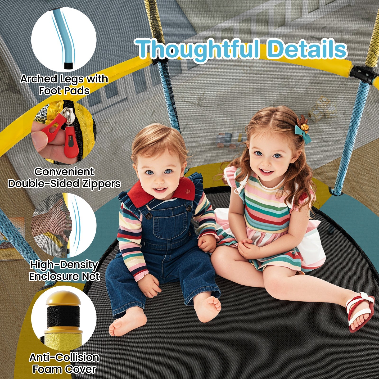 48 Inch Toddler Trampoline with Safety Enclosure Net-Yellow - Image 6