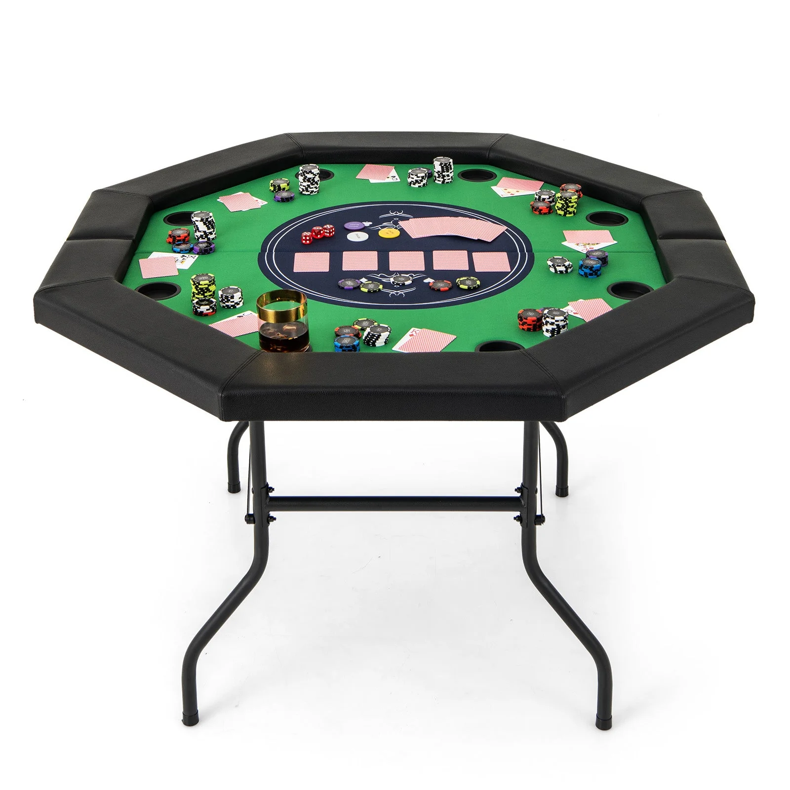 48 Inches Foldable Poker Table with Padded Rails and Cup Holders-Green - Image 3