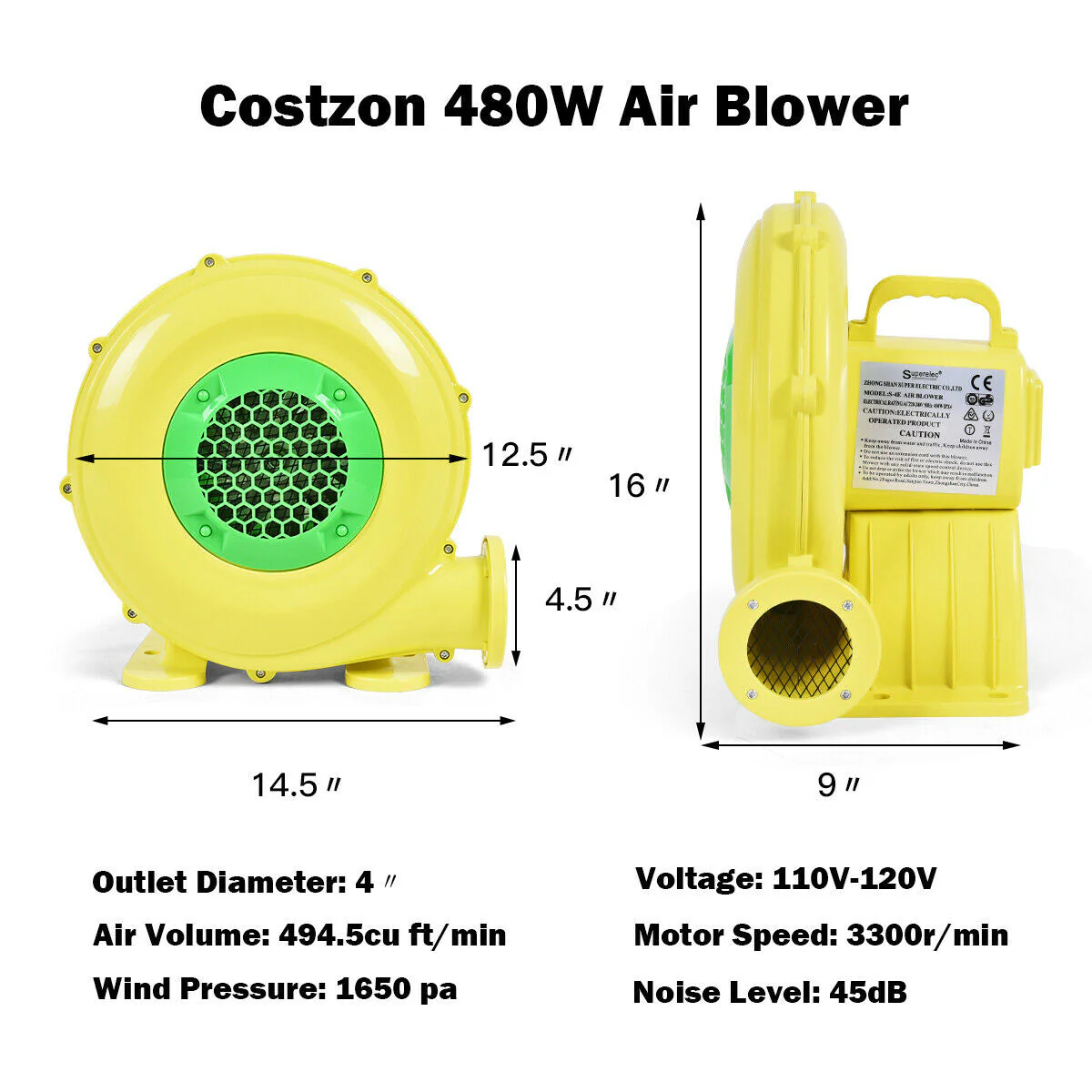 480 W 0.6 HP Air Blower Pump Fan for Inflatable Bounce House - Image 4