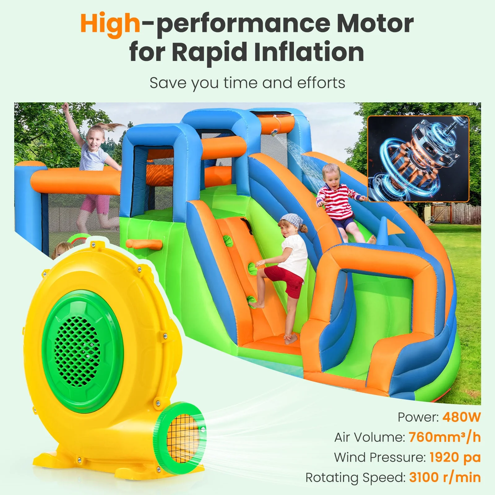 480W Air Blower Air Pump Fan with Convenient Handle and Ground Stakes-480W - Image 7