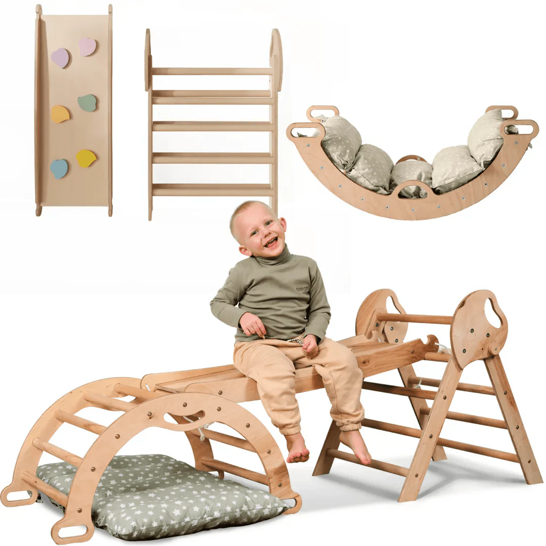 4in1 Montessori Climbing Set: Pikler Triangle, Arch, Slide Board, and Cushion for Toddlers (1–3 Years) - Image 10