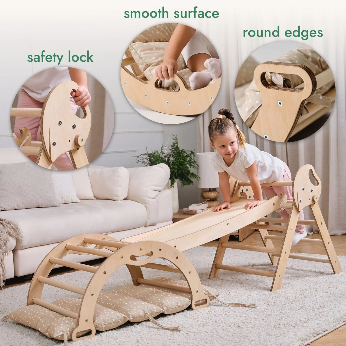 4in1 Montessori Climbing Set: Pikler Triangle, Arch, Slide Board, and Cushion for Toddlers (1–3 Years) - Image 3